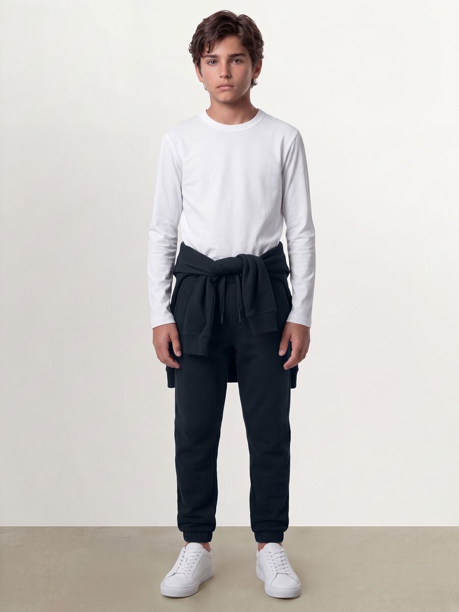 Navy organic cotton joggers with drawstring for boys_0