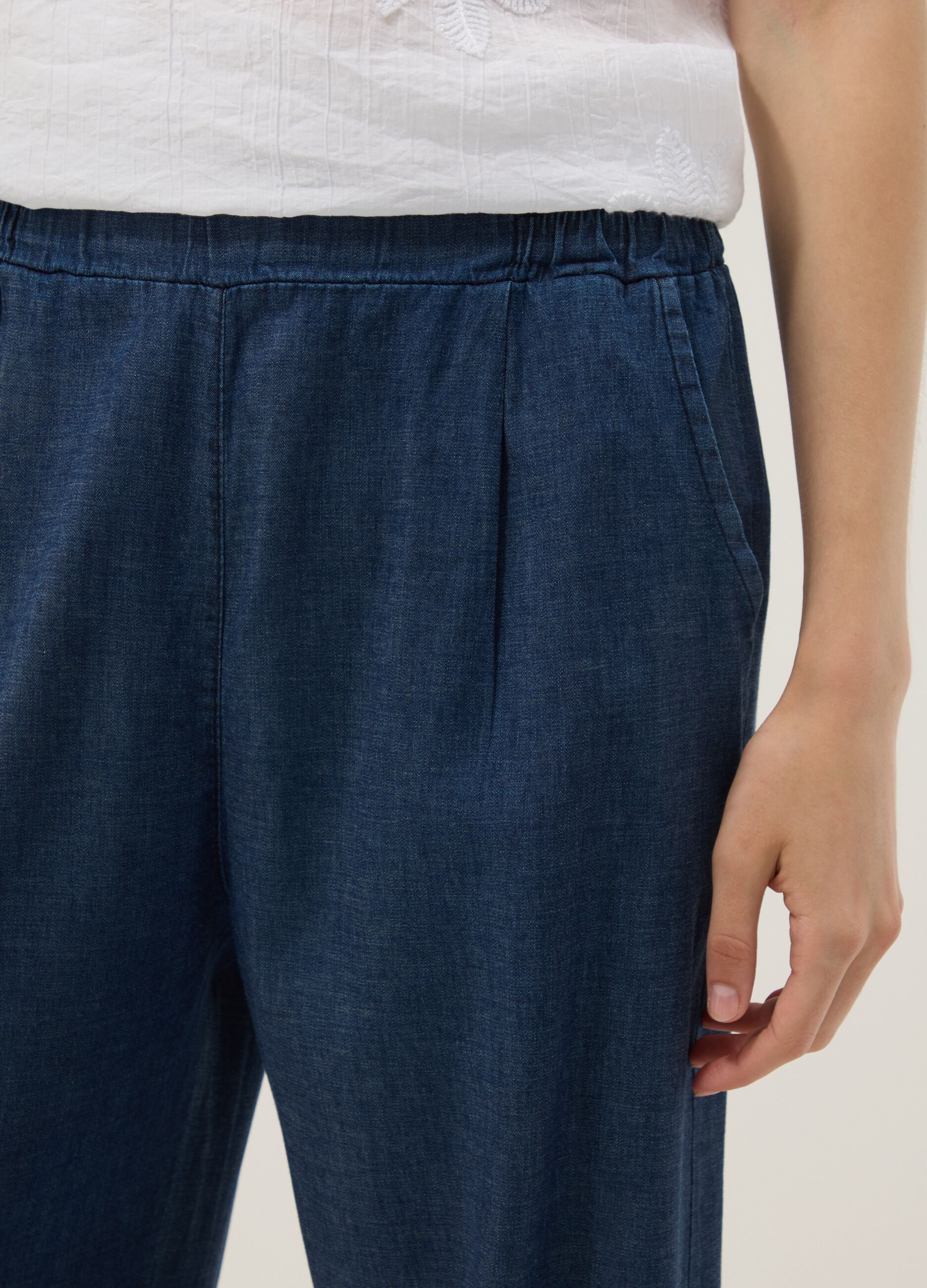 Blue palazzo trousers in stretch cotton