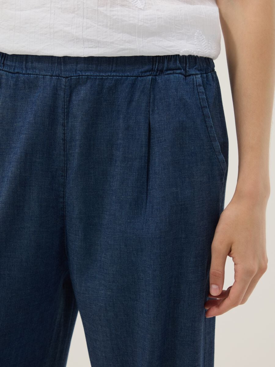 Pantaloni blu palazzo in cotone elasticizzato_3