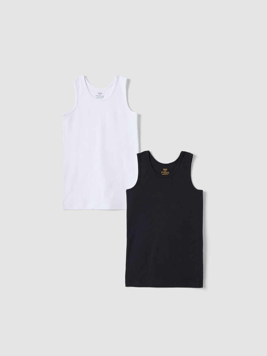 2-pack boys&rsquo; vest tops in white and black, 100% organic cotton, crew neck_0