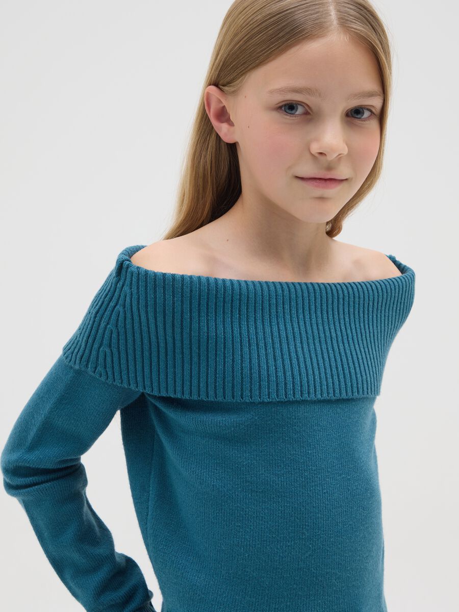 Regular fit girls' blue shawl collar sweater_2