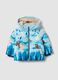 Blue padded hooded jacket with animal print, regular fit_0