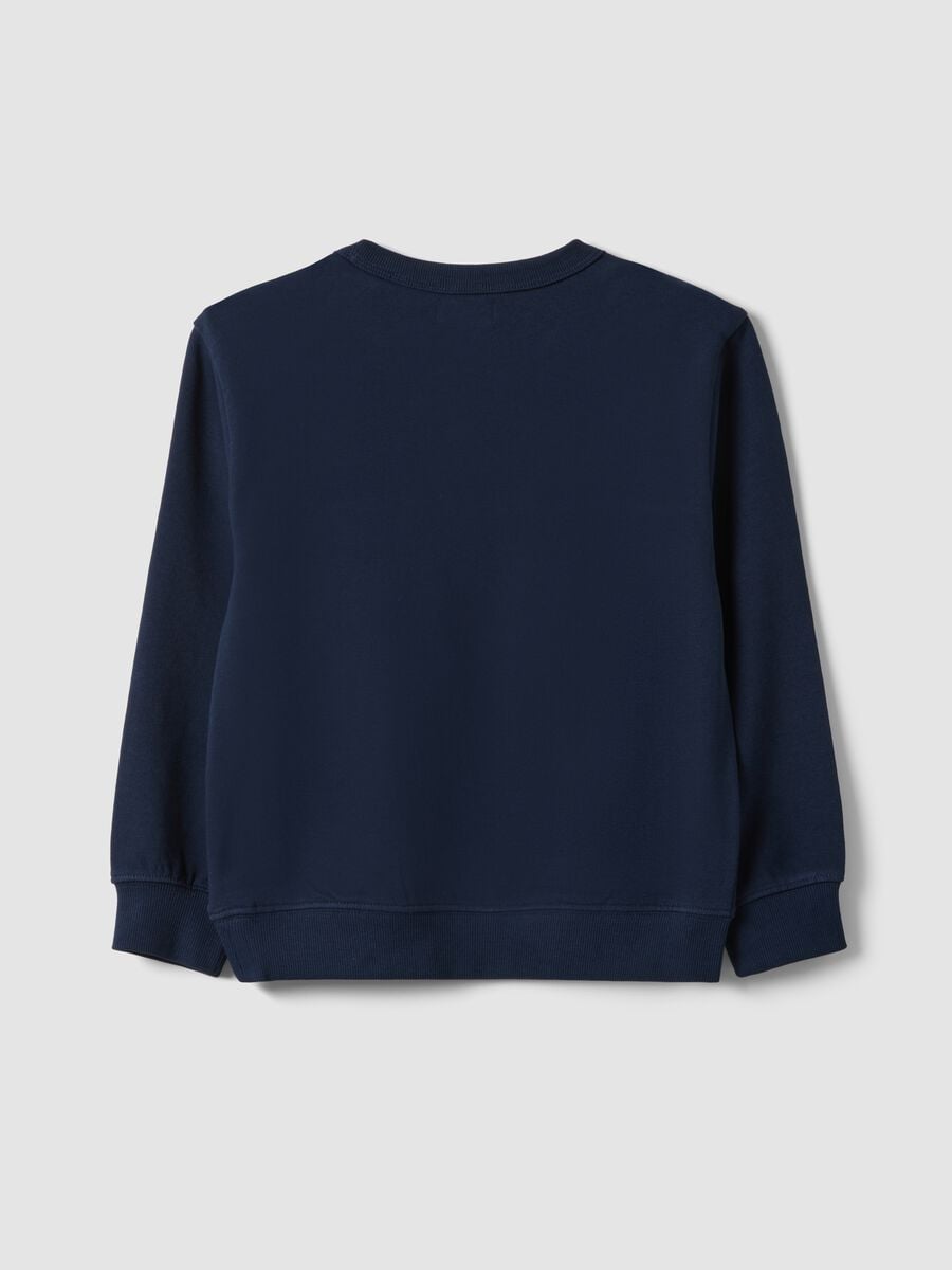 Felpa blu in puro cotone organico relaxed fit con stampa per bambino_1