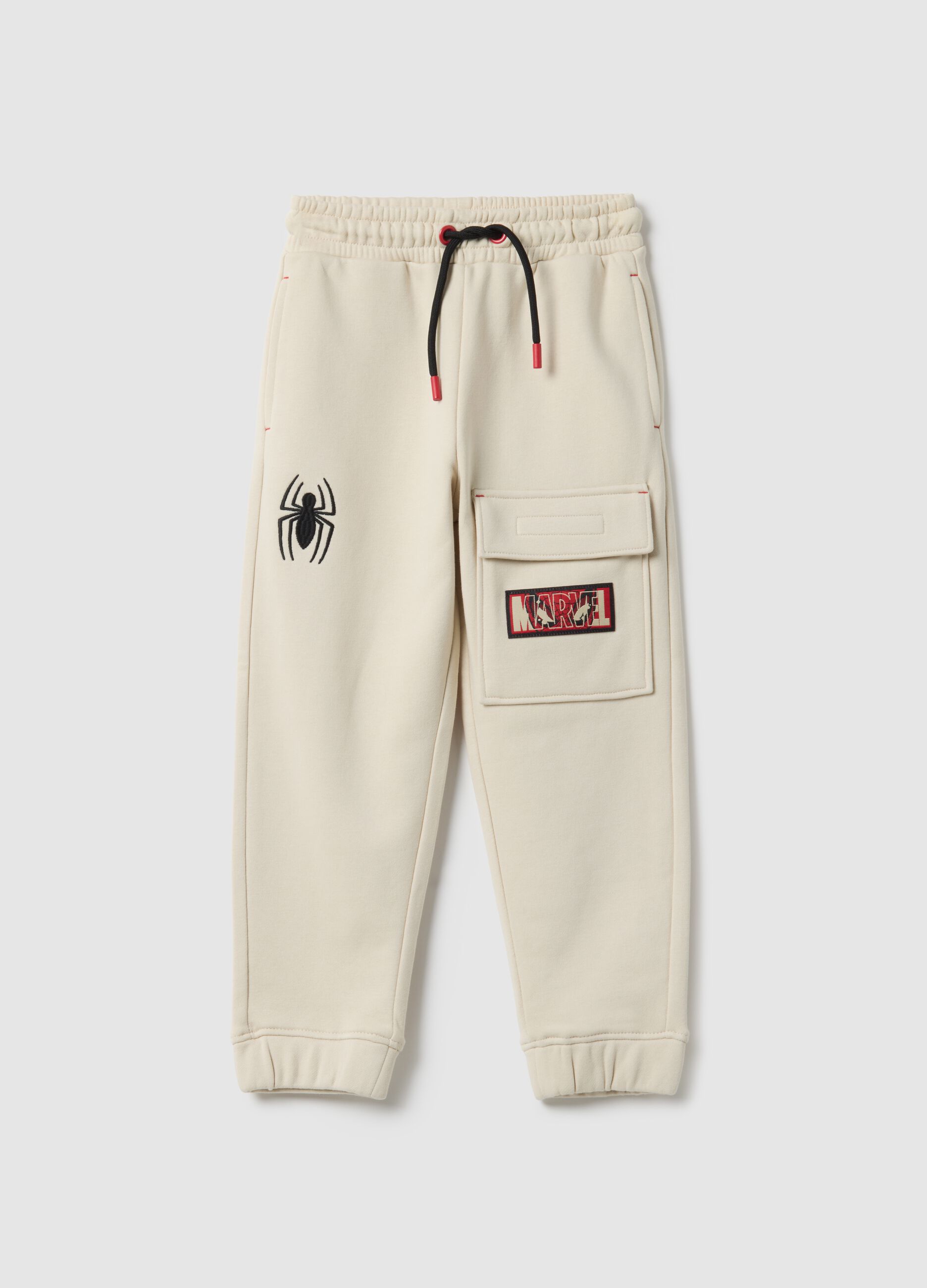 Children's beige cotton-blend joggers regular fit with SpiderMan logo