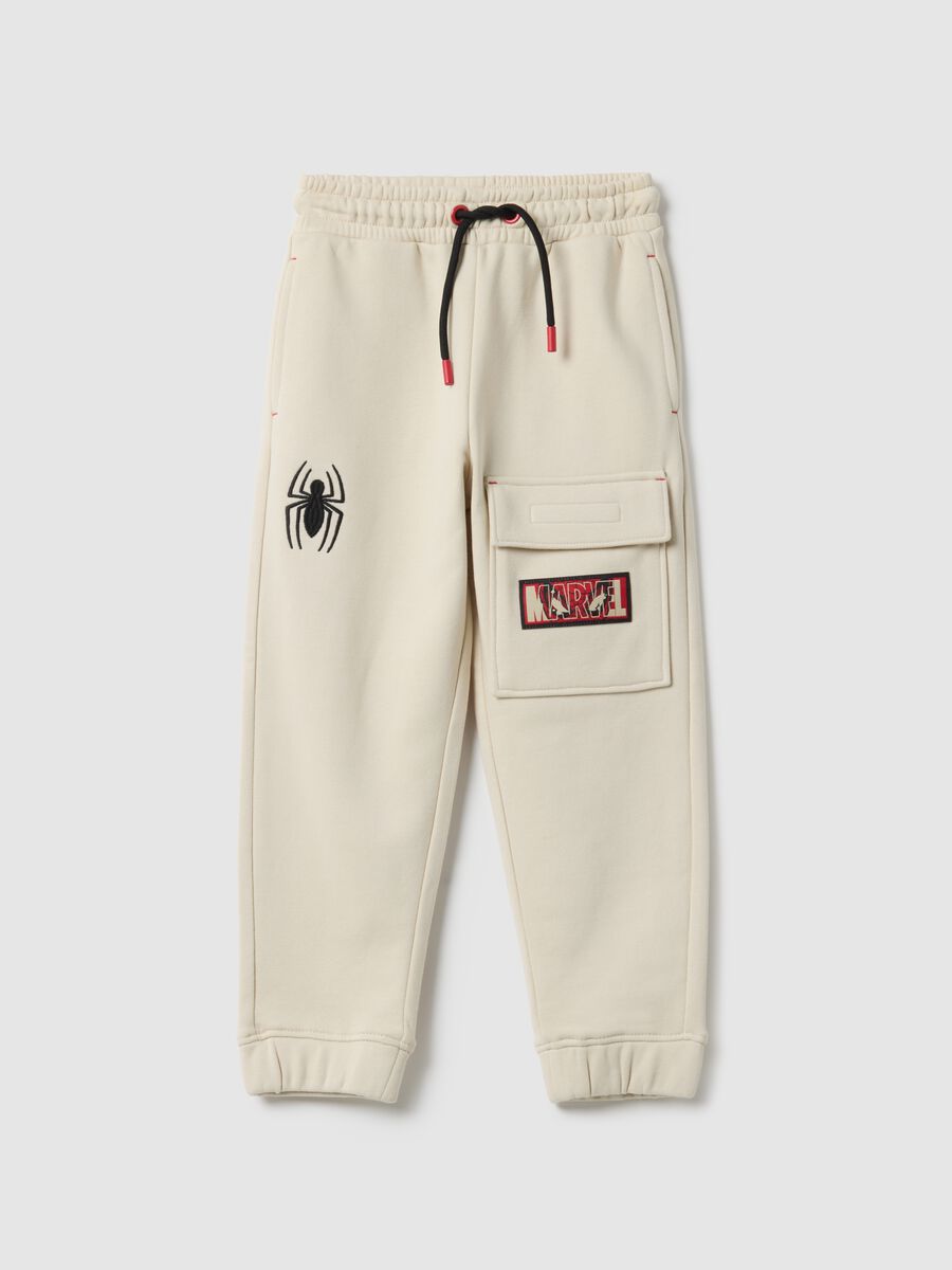 Children's beige cotton-blend joggers regular fit with SpiderMan logo_0