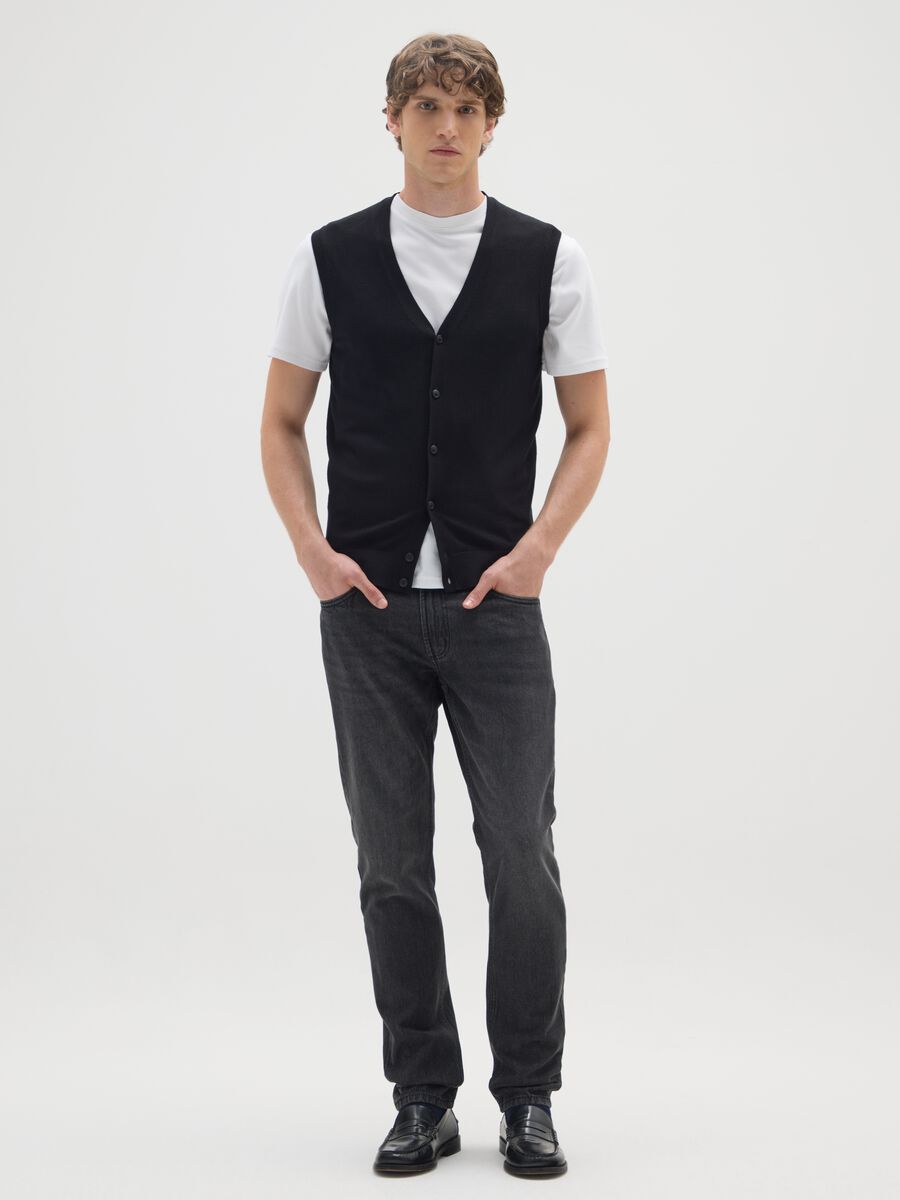 Slim fit pure black cotton jeans_0