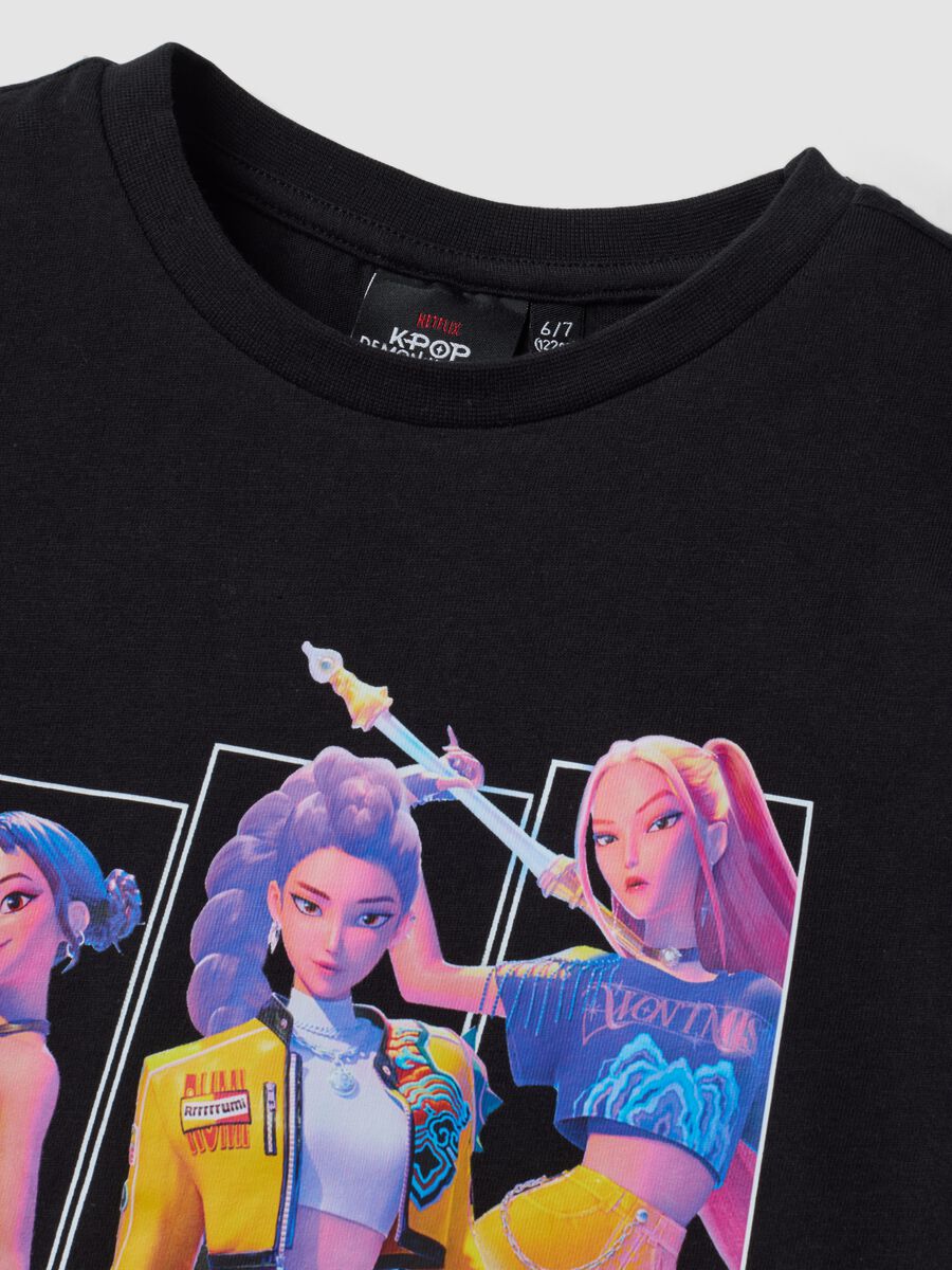 Black pure cotton T-shirt with K-Pop Demon Hunters print for girls_3