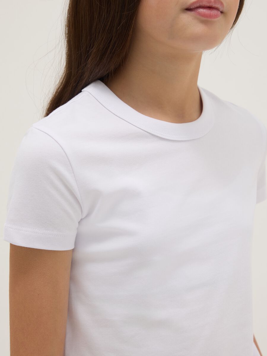 Girls' white cotton blend regular fit T-shirt_2