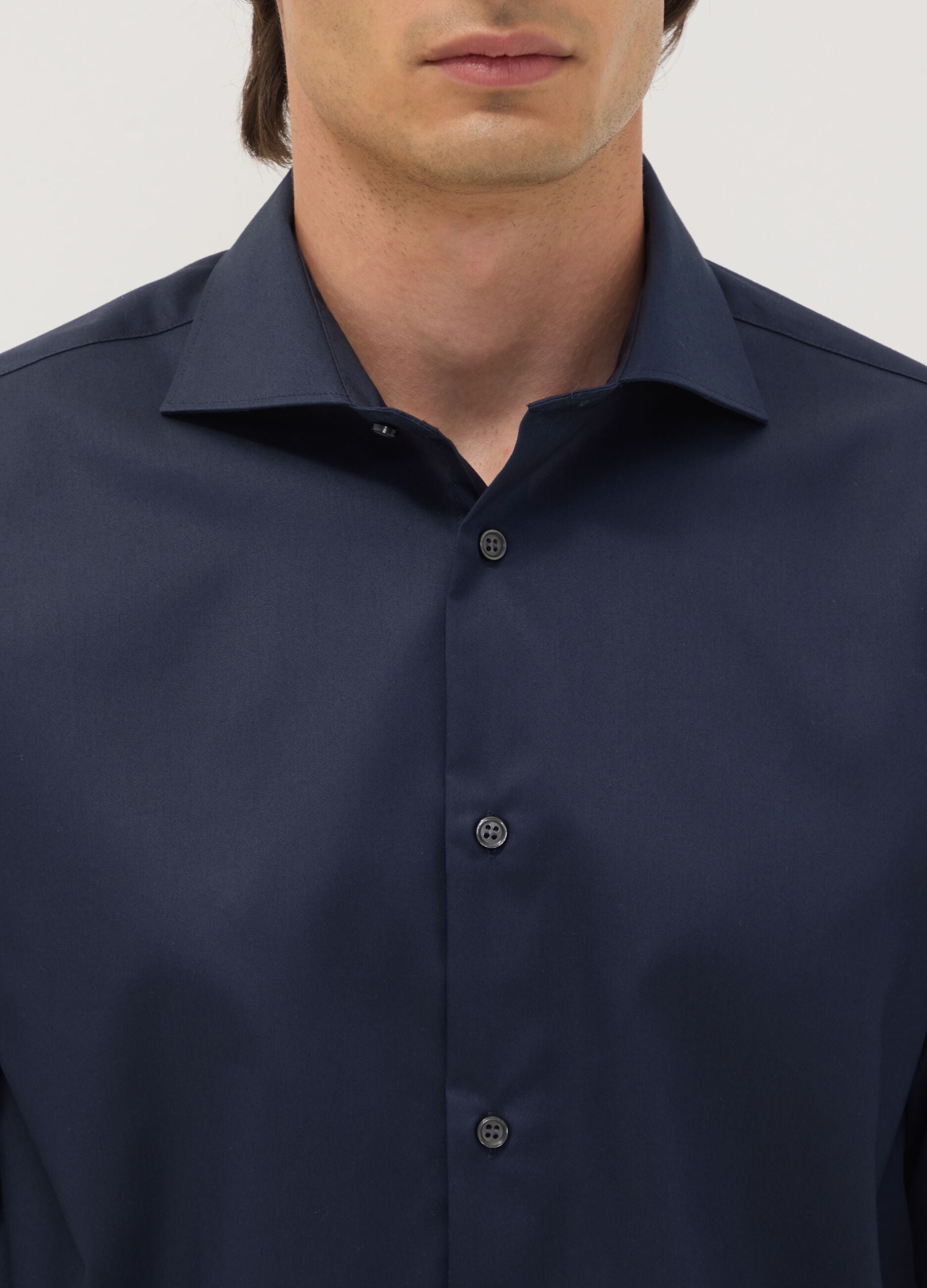 Blue pure cotton shirt with classic collar, regular fit, non-iron