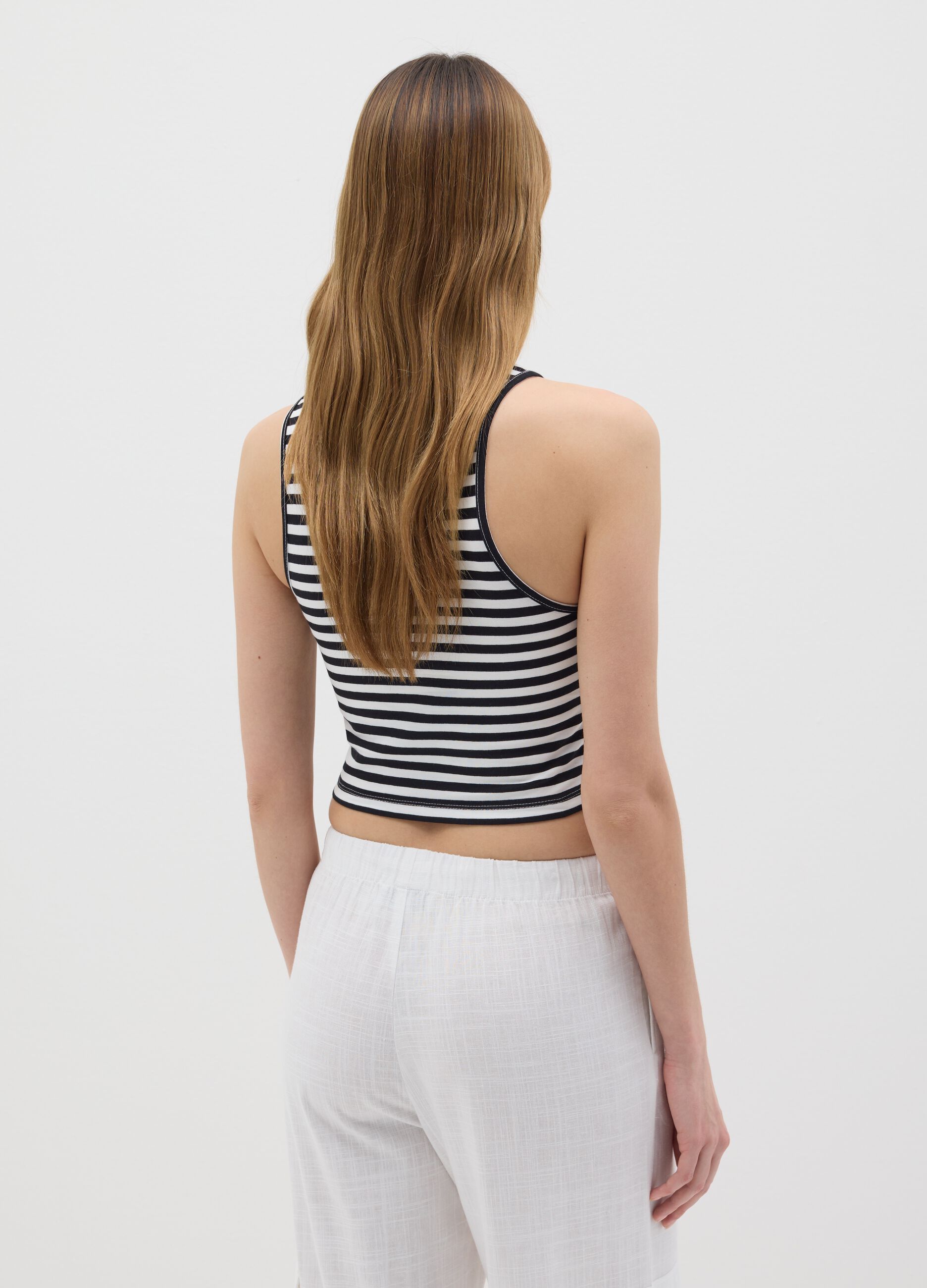 Women’s multicoloured short fitted top in stretch cotton