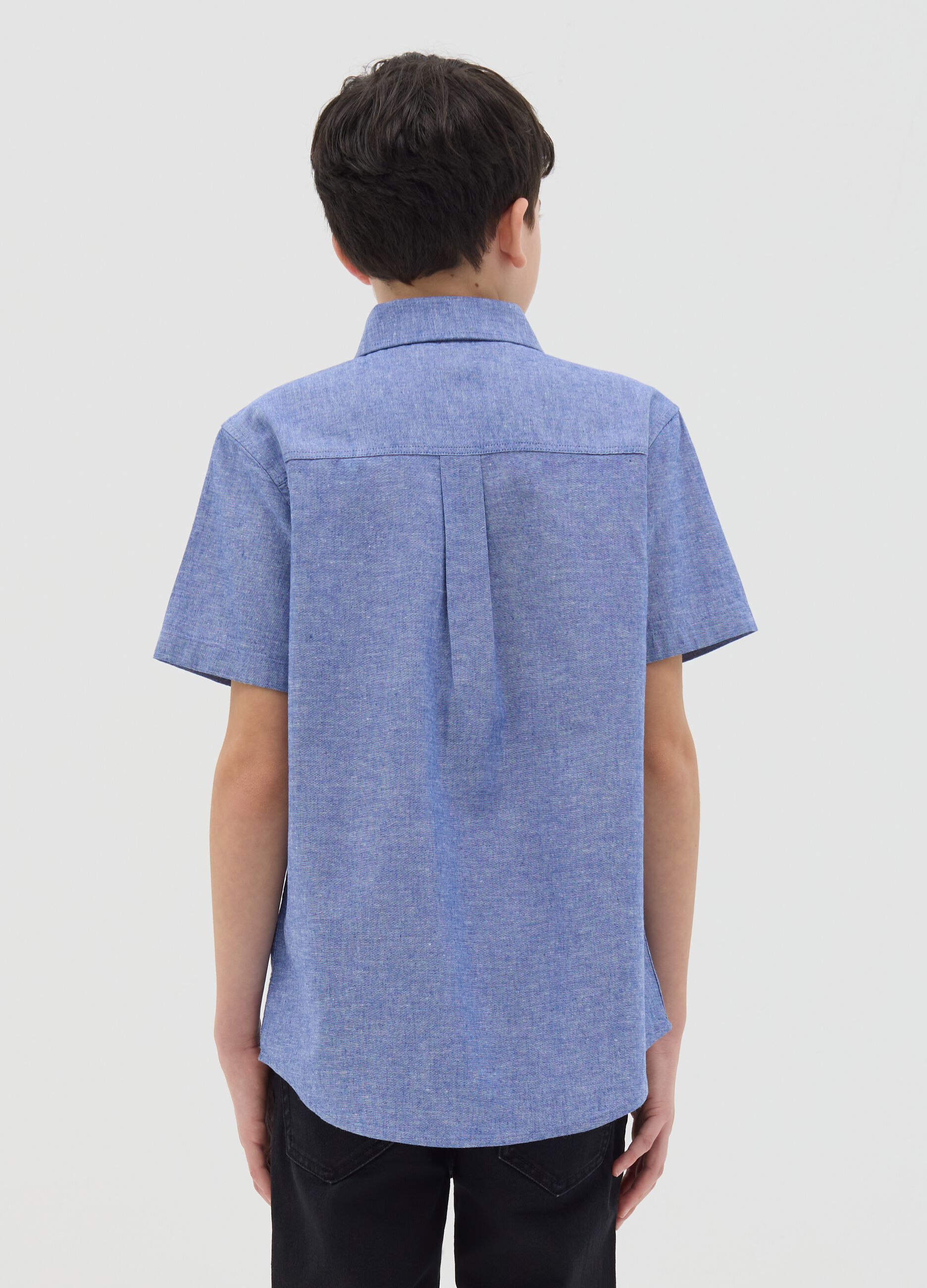 Blue shirt in cotton and linen