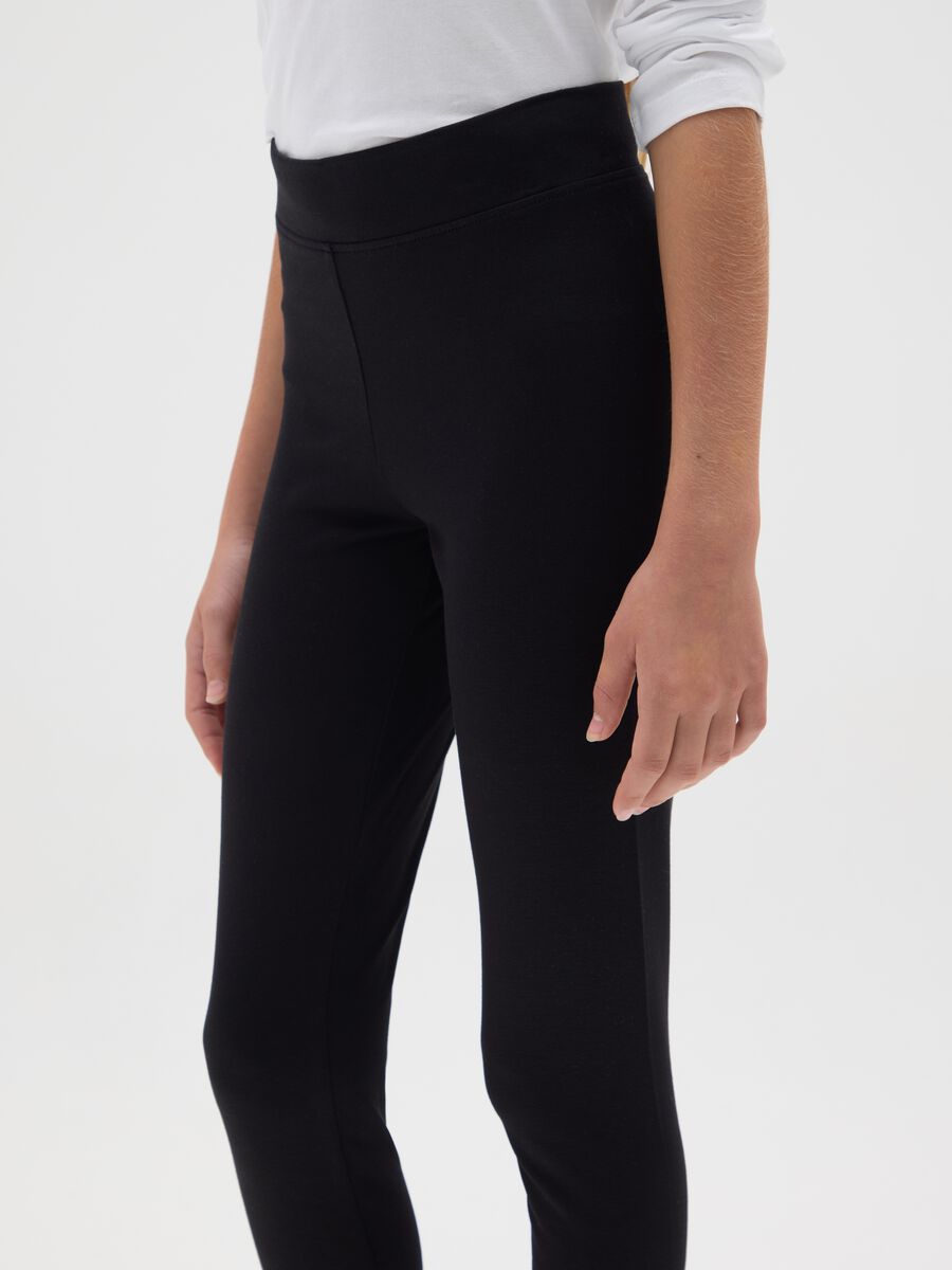 Girls' black stretchy cotton skinny leggings_3