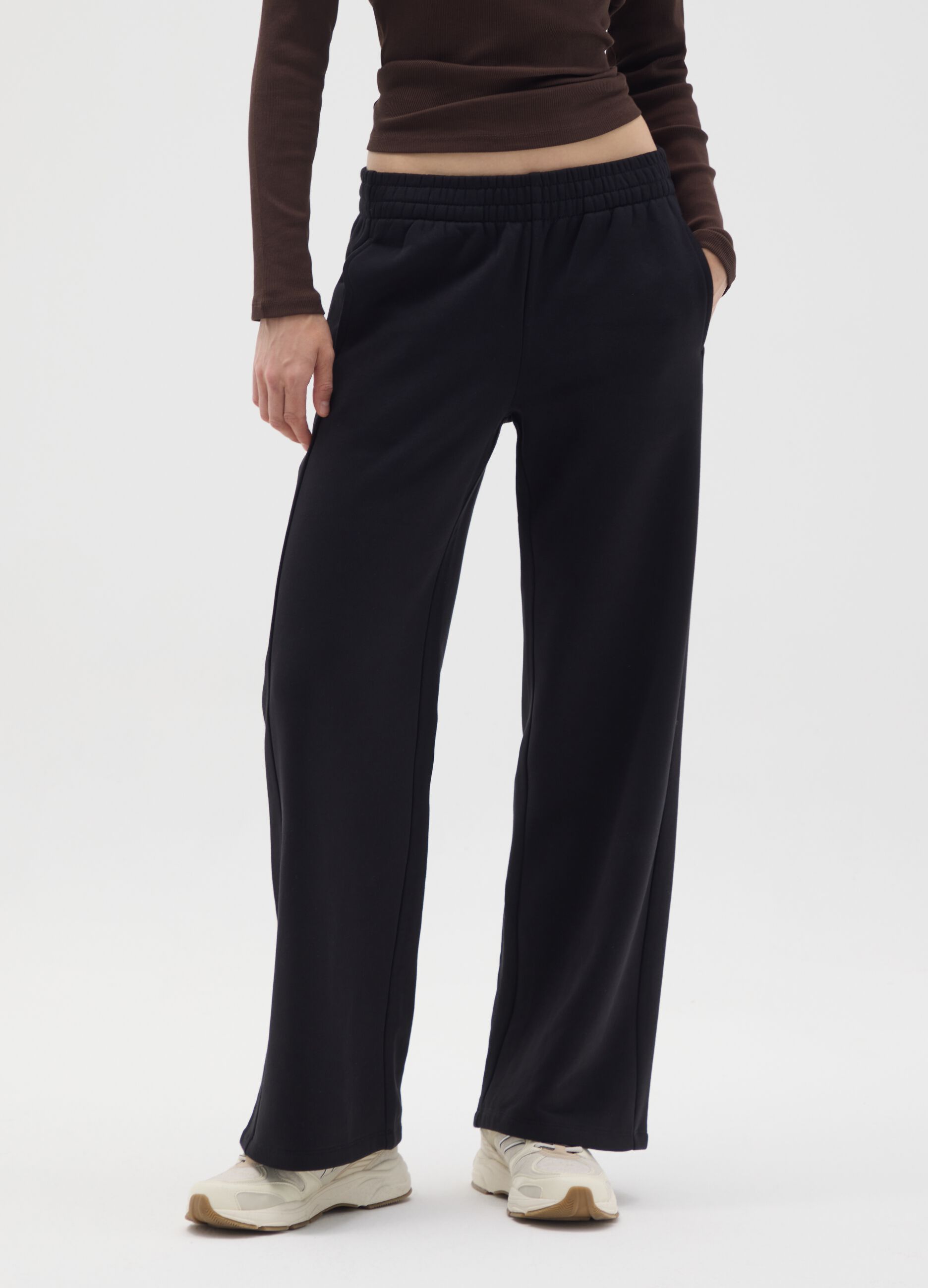 Black Relaxed Fit Cotton Blend Trousers