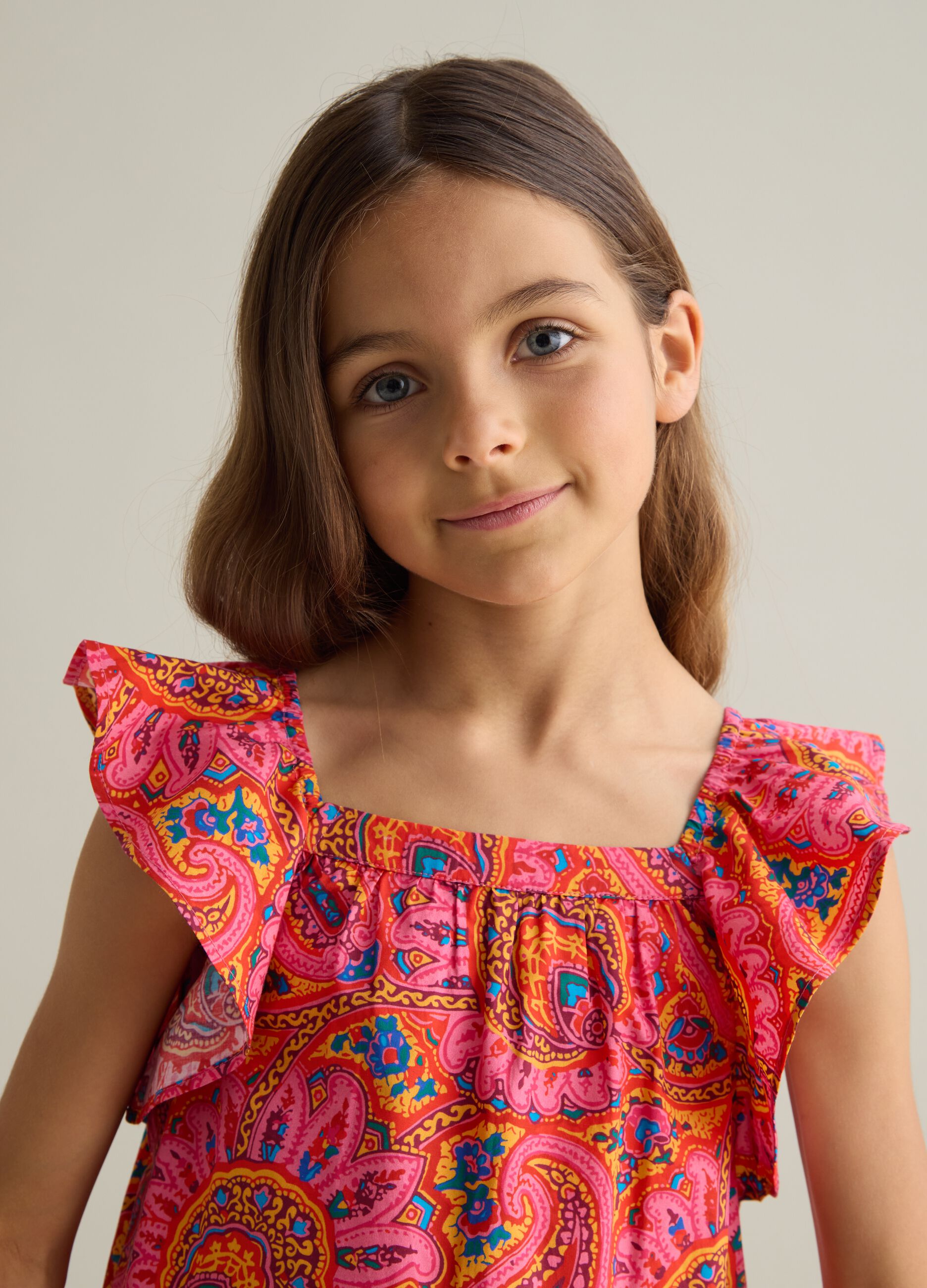 Girls' dress in pure cotton multicolour regular fit with pattern