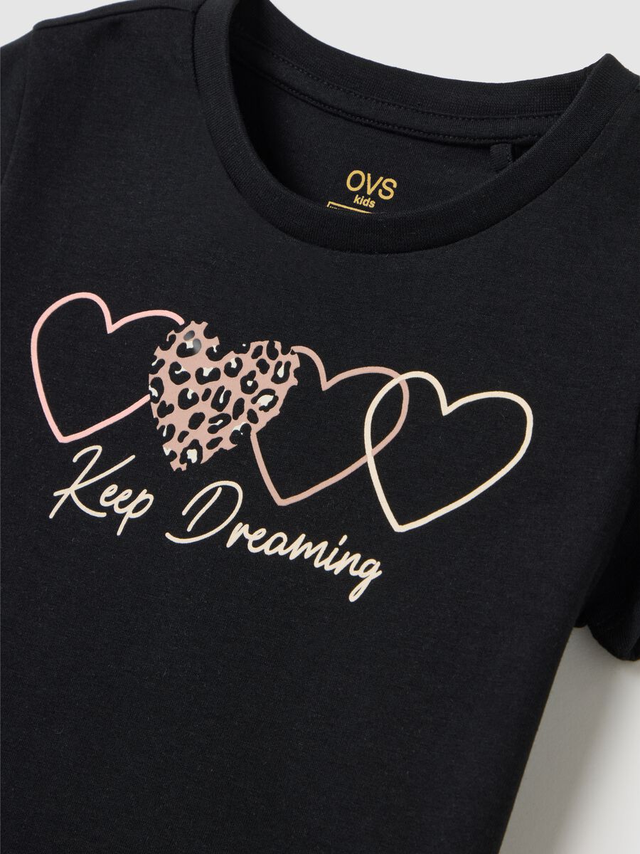 Girls' black cotton T-shirt regular fit with print_2