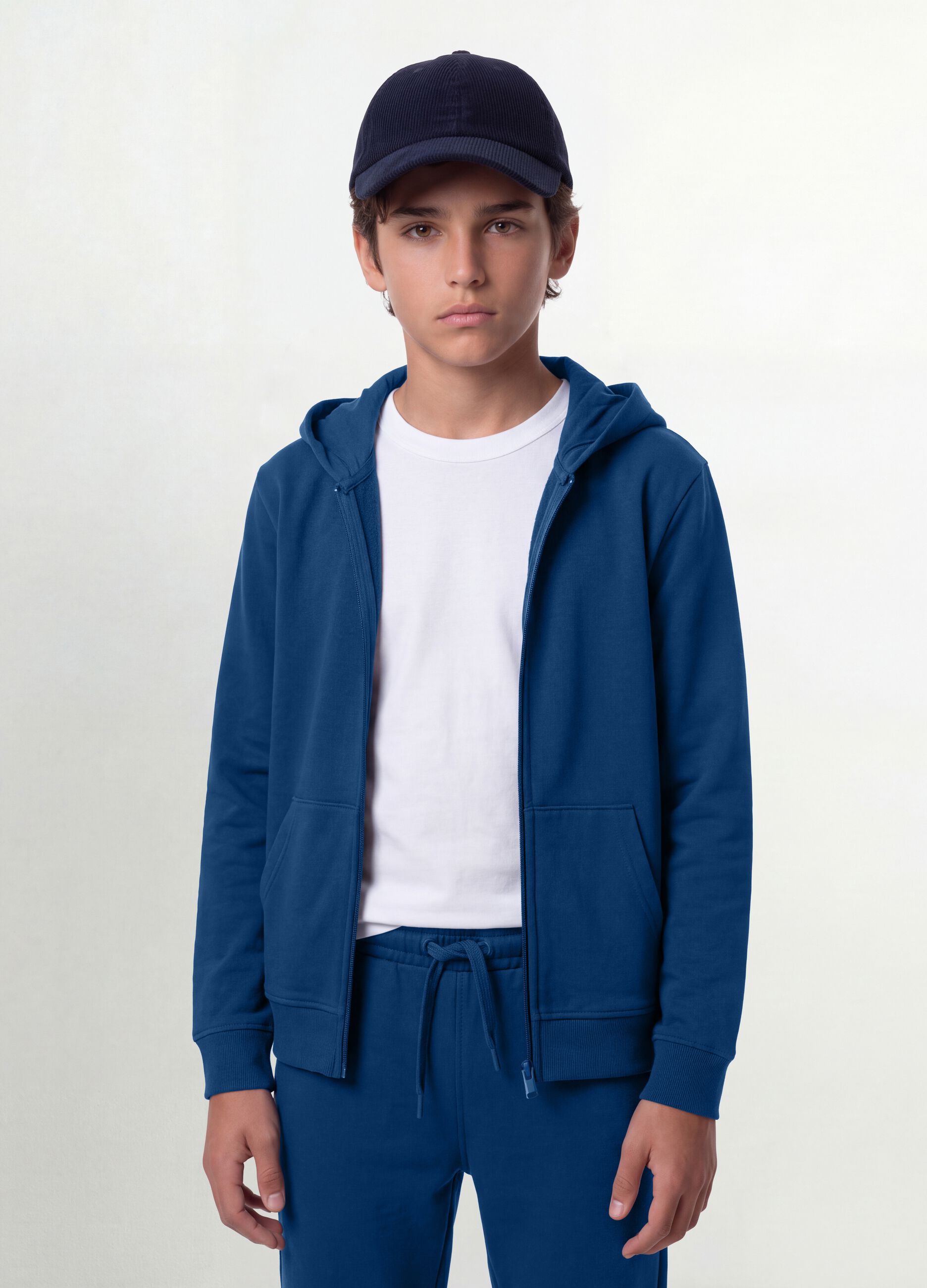 Blue boys&rsquo; organic cotton hoodie, regular fit