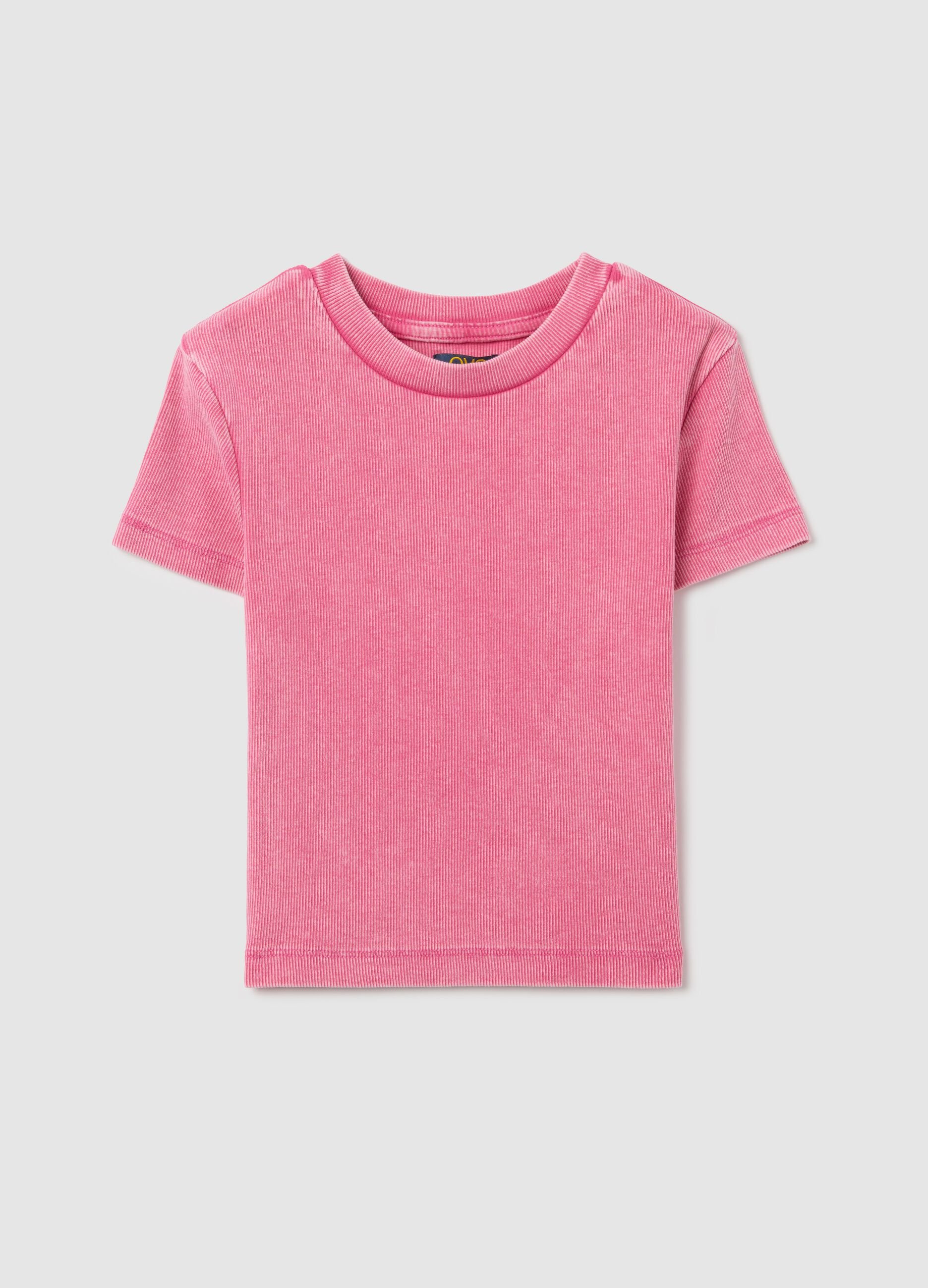 T-shirt a costine con scollo rotondo