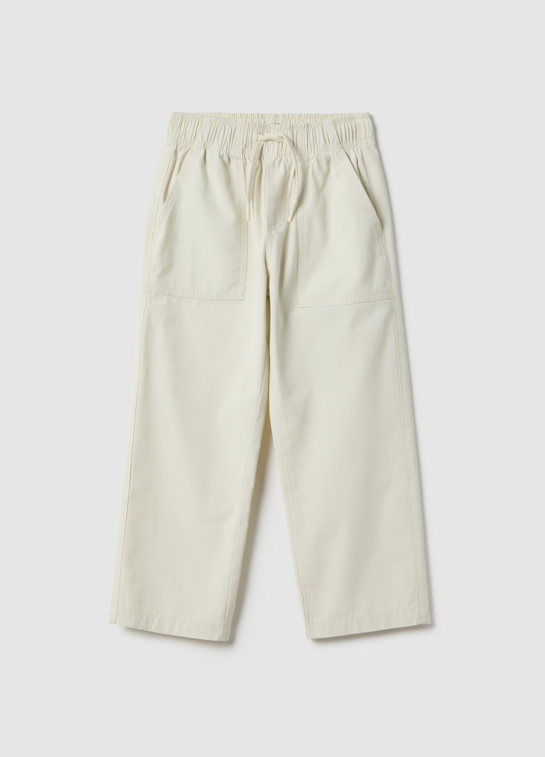 Children's straight jogger trousers in pure beige cotton