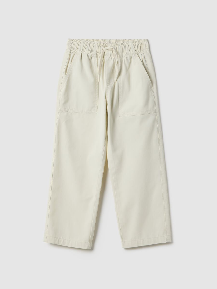 Children's straight jogger trousers in pure beige cotton_0