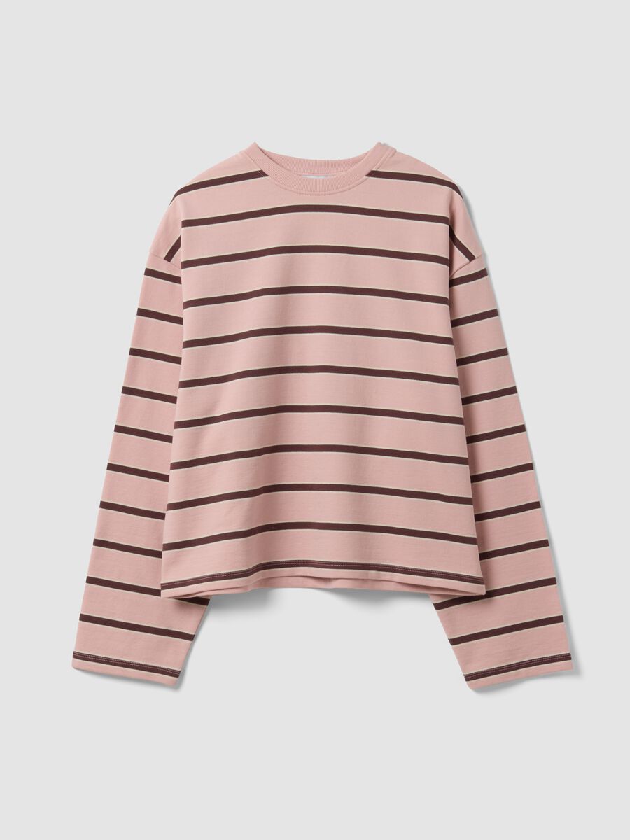 Felpa rosa in puro cotone a righe con girocollo relaxed fit_4