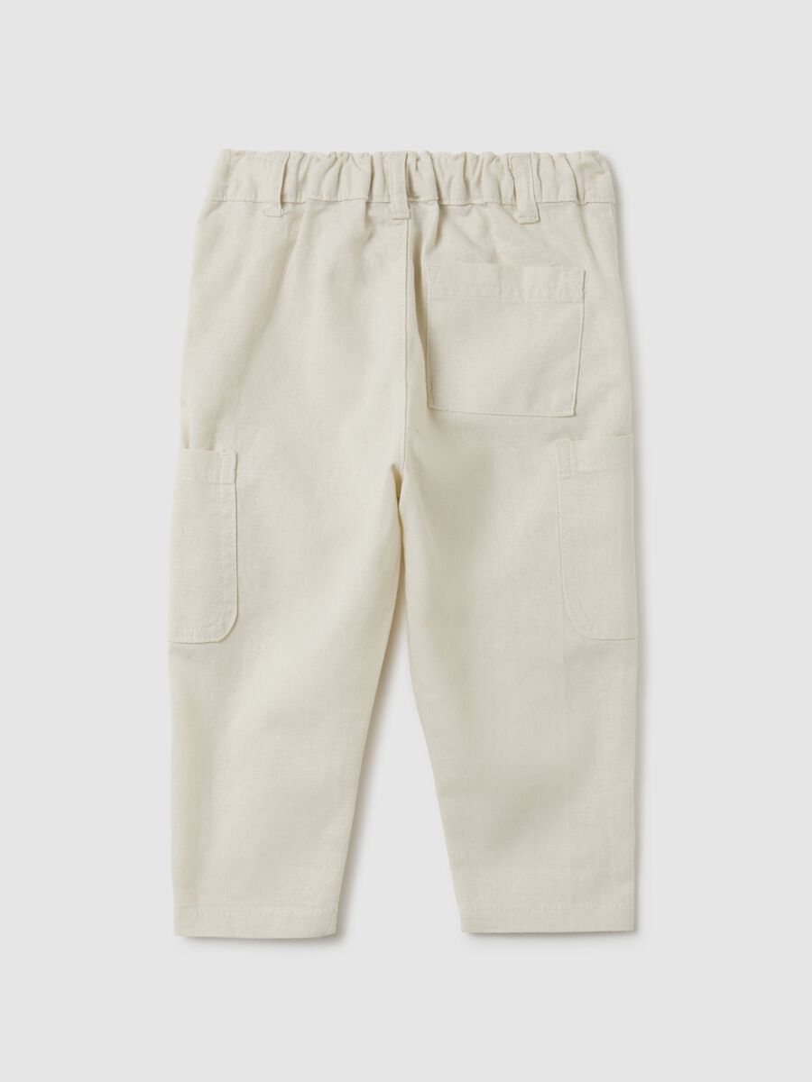 Pantaloni da bambino in misto lino beige regular fit_1