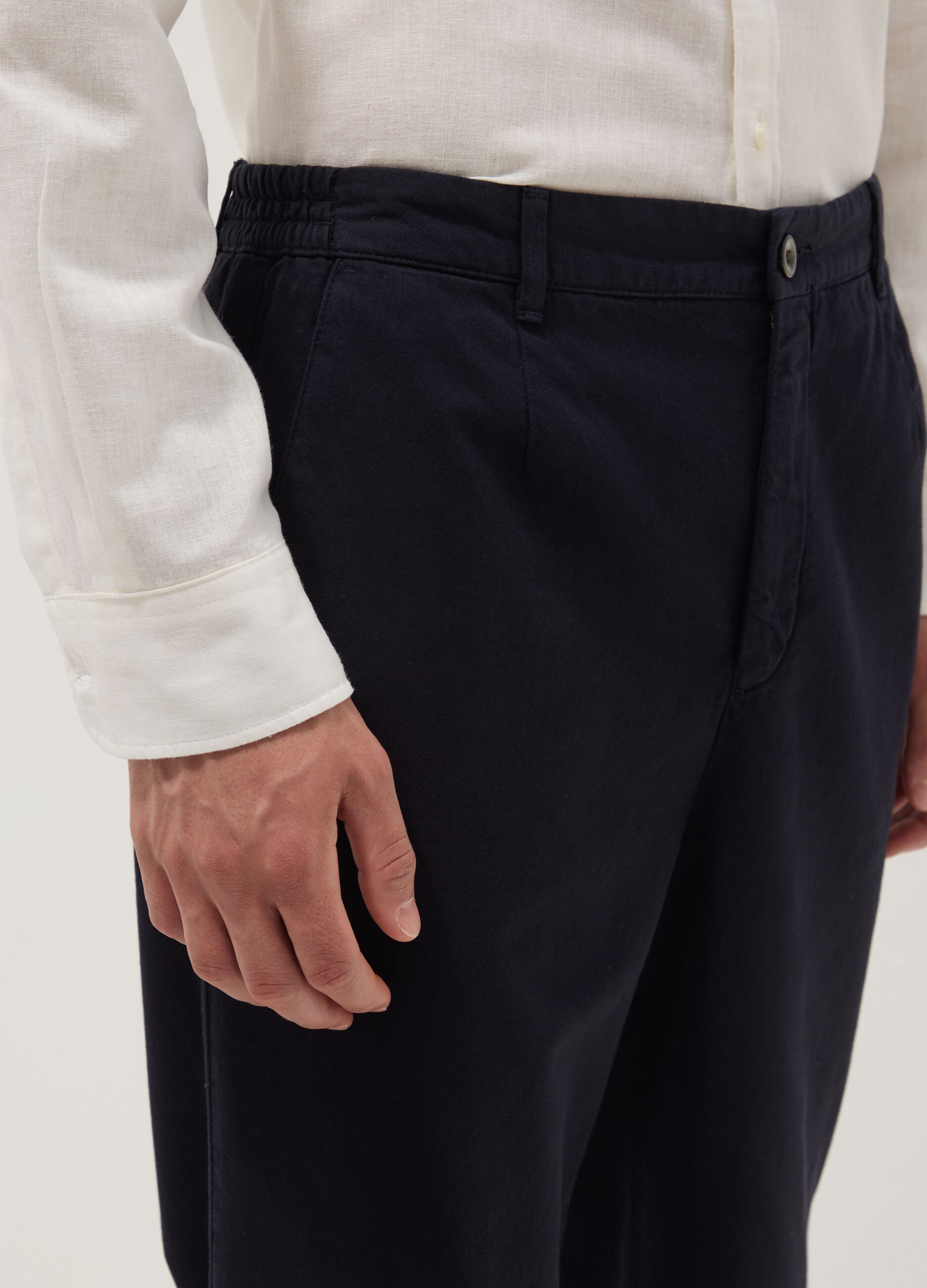 Black pure cotton carrot-fit chino trousers