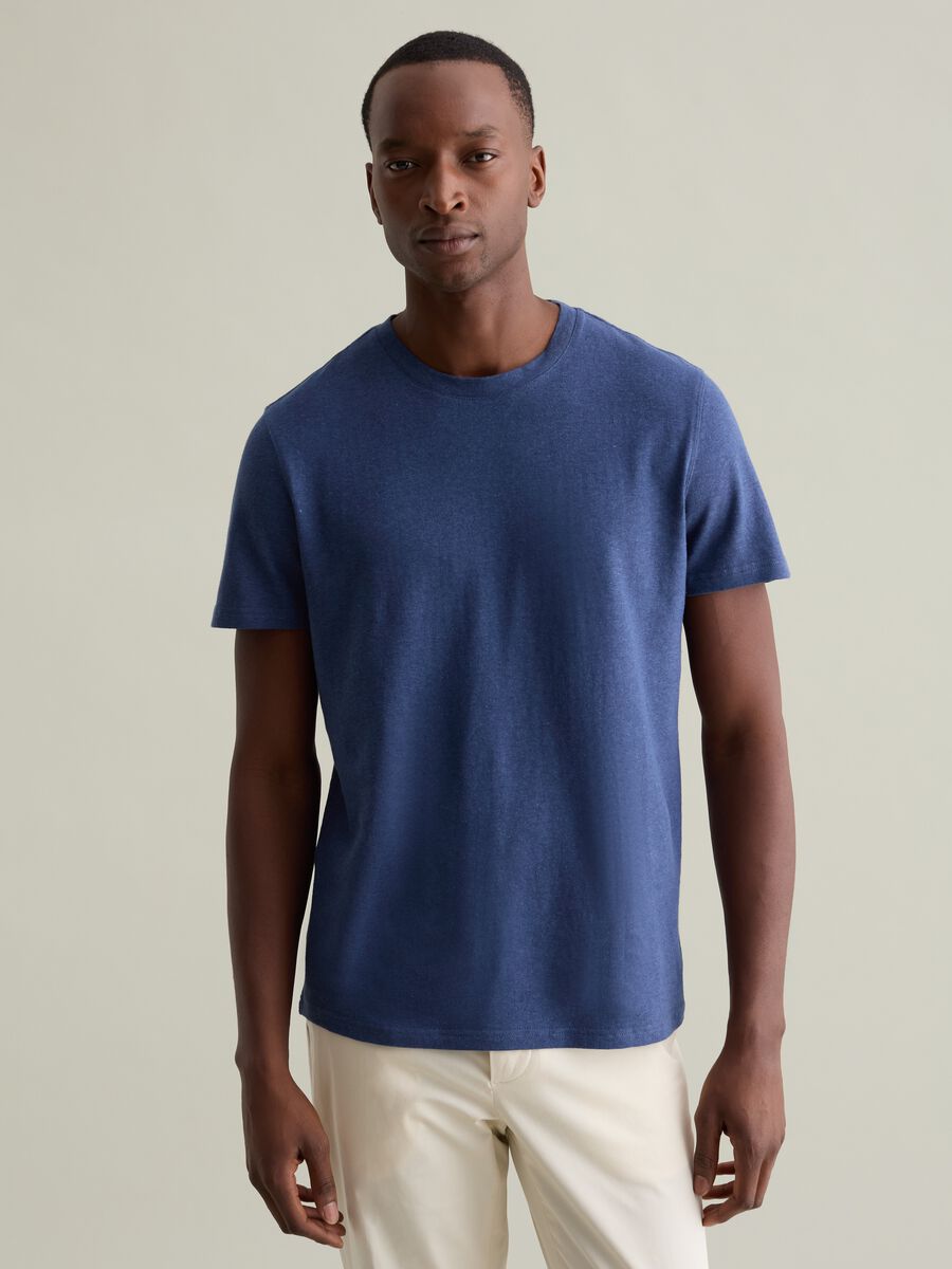 T-shirt with round neck in linen and cotton_0