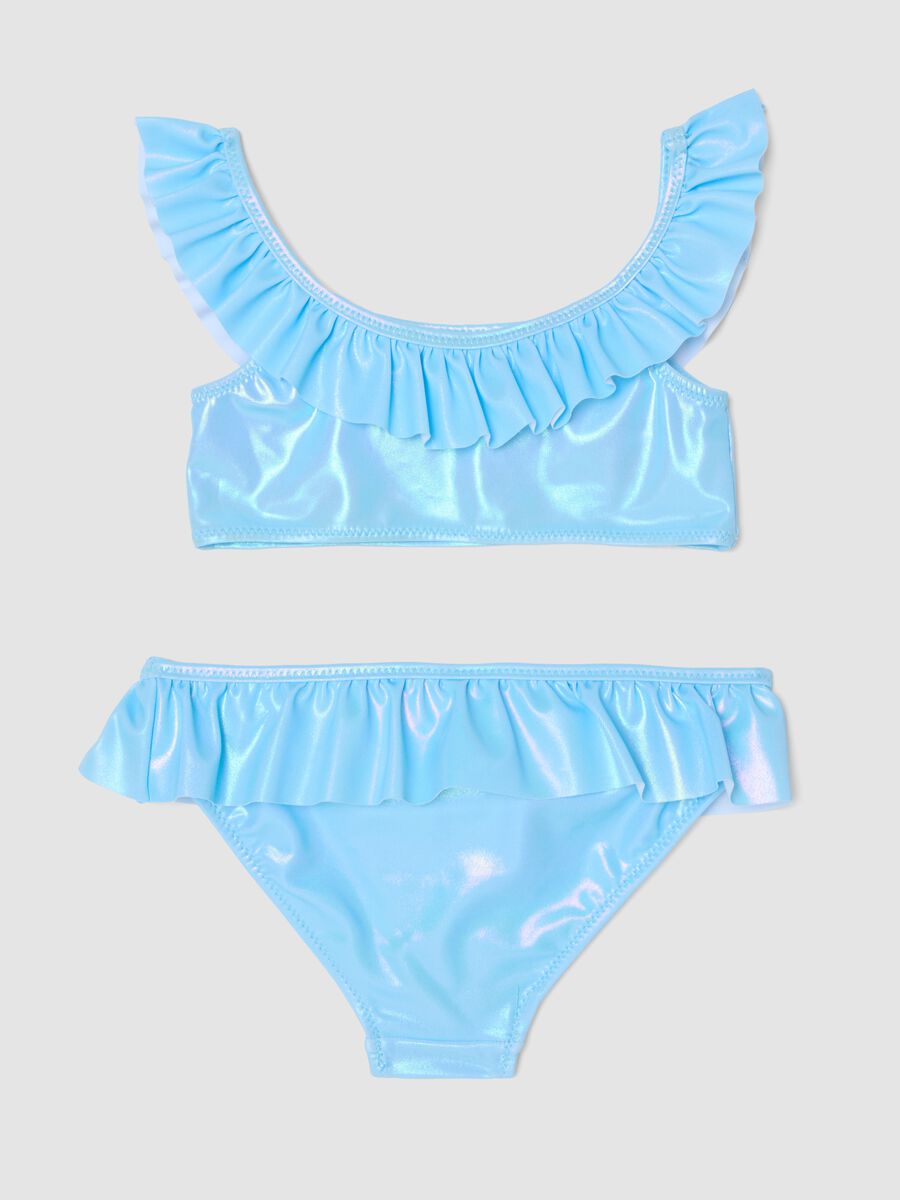 Bikini azzurro in tessuto elasticizzato con volant_1
