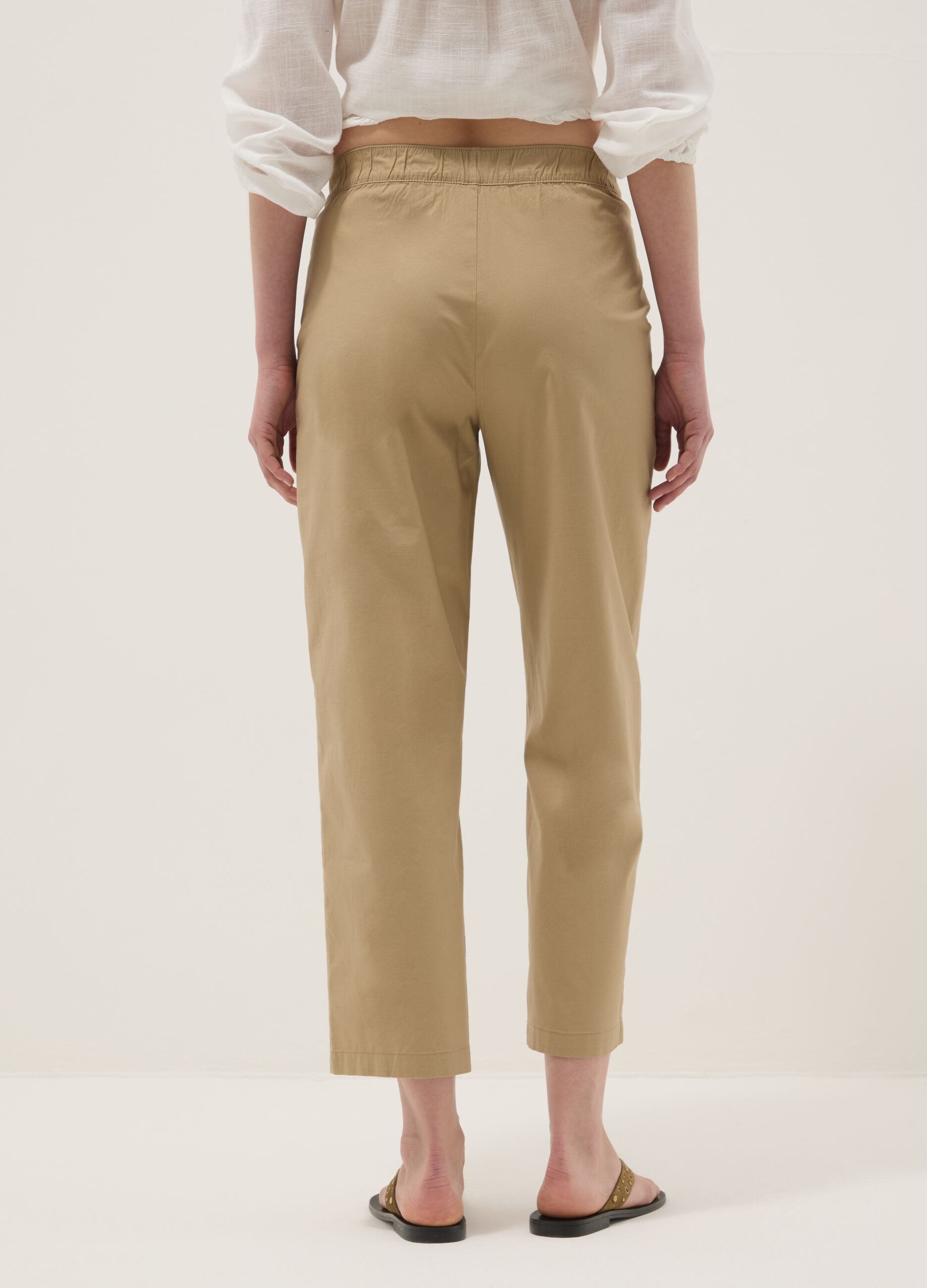 Beige stretch-cotton trousers with elasticated waistband