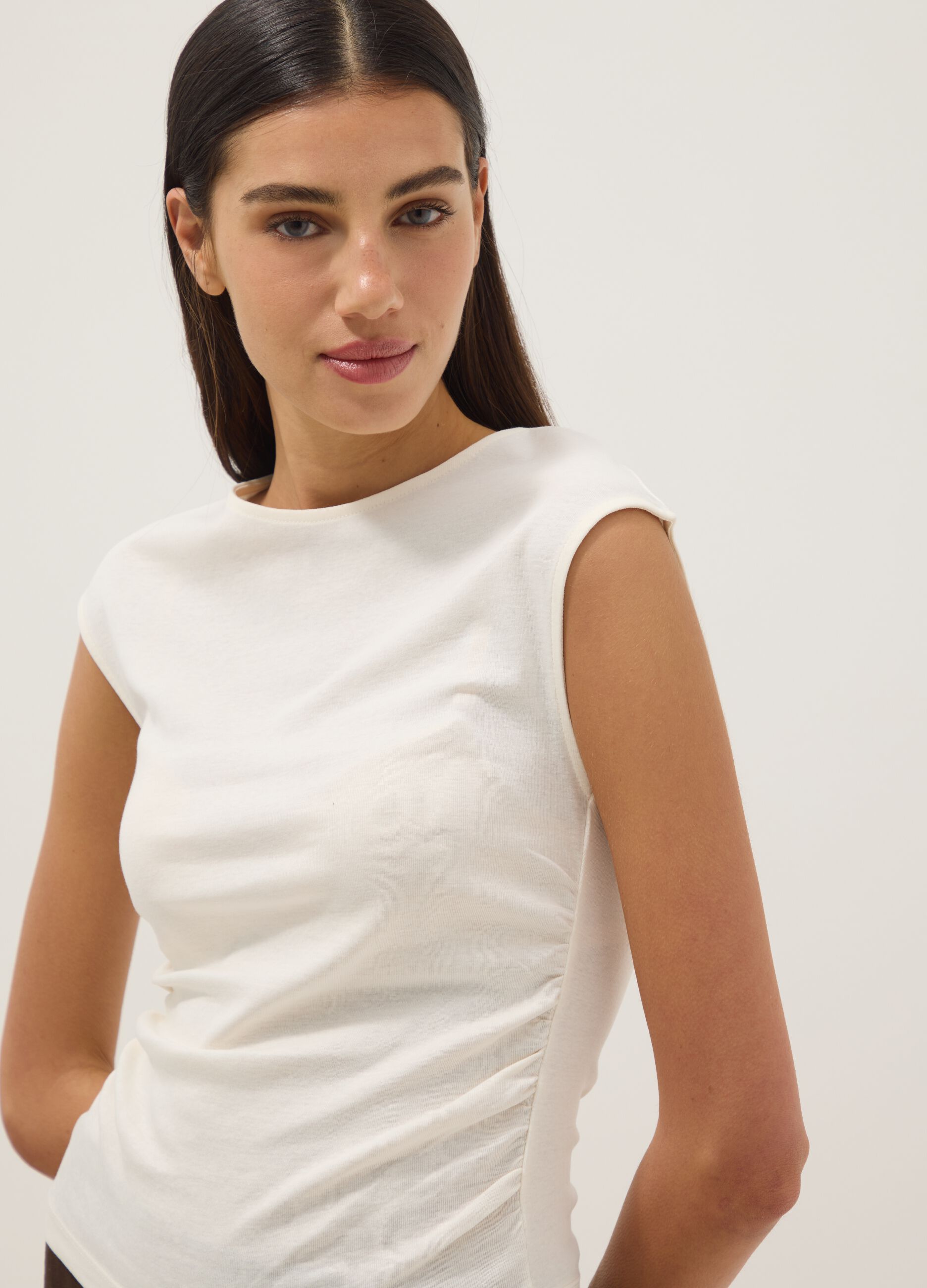 White pure cotton regular fit tank top