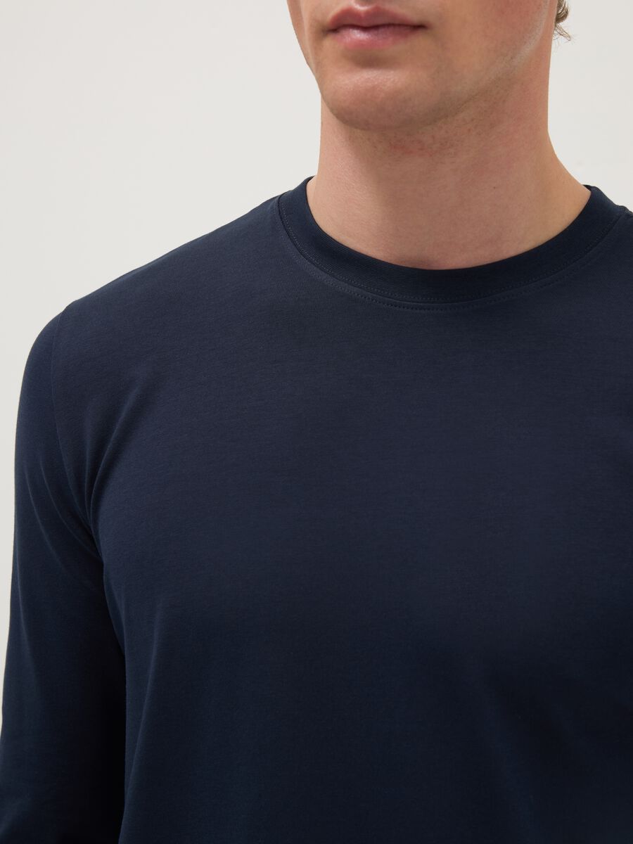 Regular Fit Long-Sleeve Stretch Cotton Blue T-shirt_3