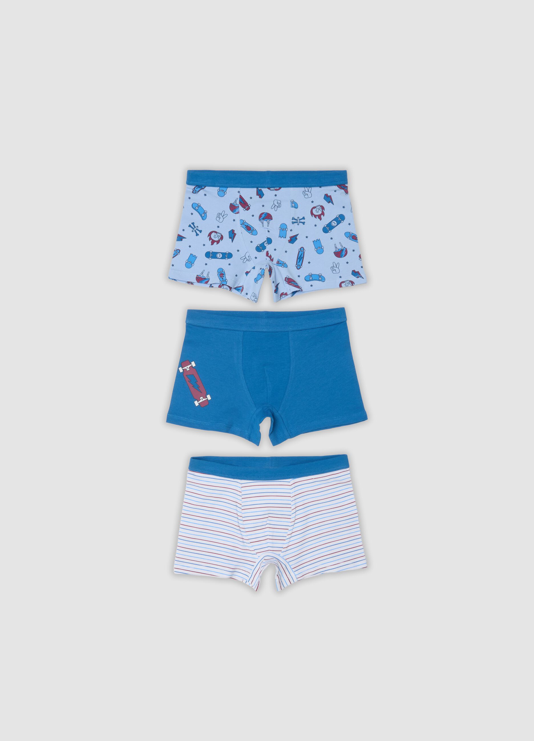 Tripack di boxer midi multicolor in cotone organico elasticizzato con fantasia