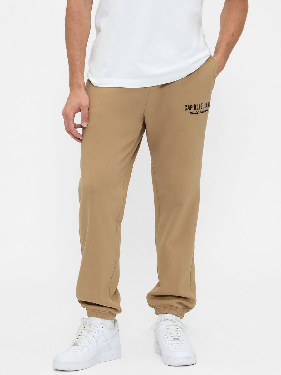 Beige jogger trousers in cotton and polyester blend_1