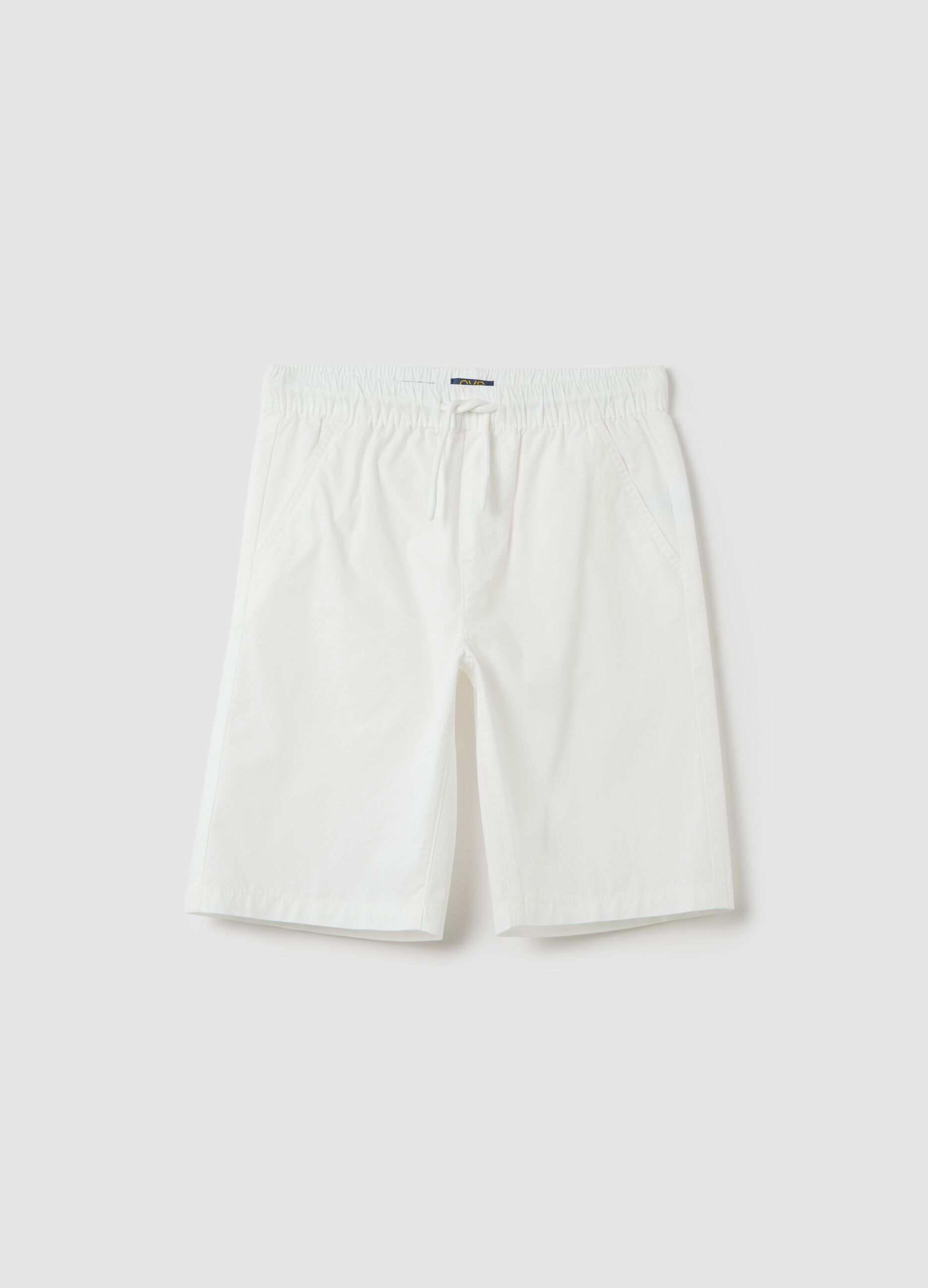 Shorts da ragazzo in puro cotone bianco regular fit con coulisse