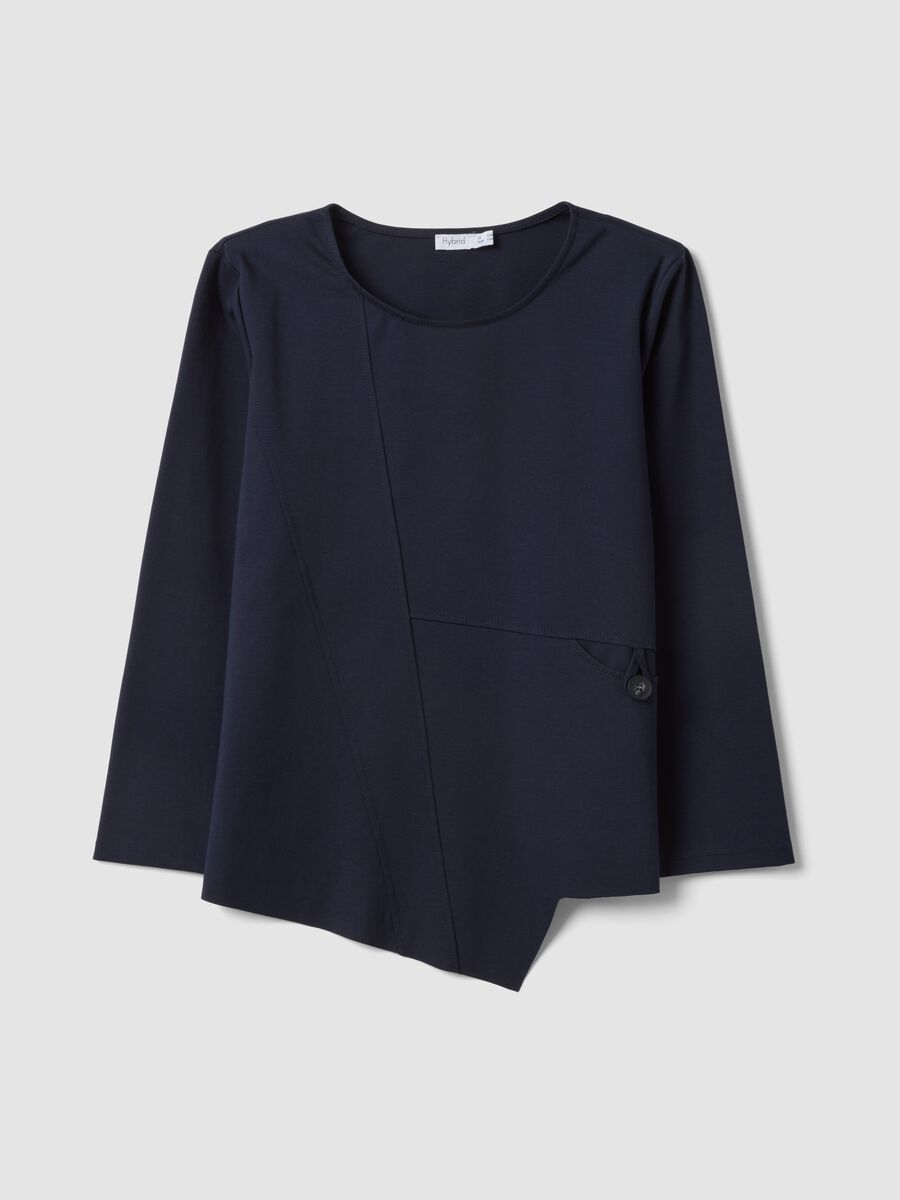 Blusa blu a maniche lunghe in cotone elasticizzato regular fit_0