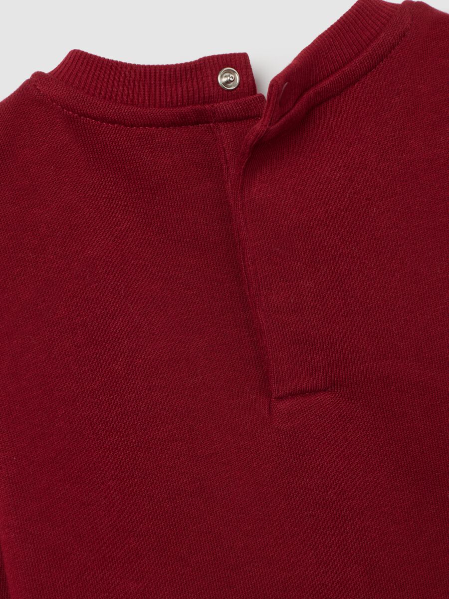 Children's oversized pure cotton red sweatshirt with print and crew neck_3