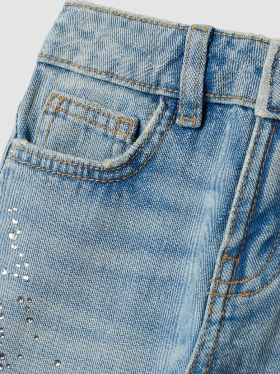 Pure cotton straight-fit denim jeans with rhinestones_2