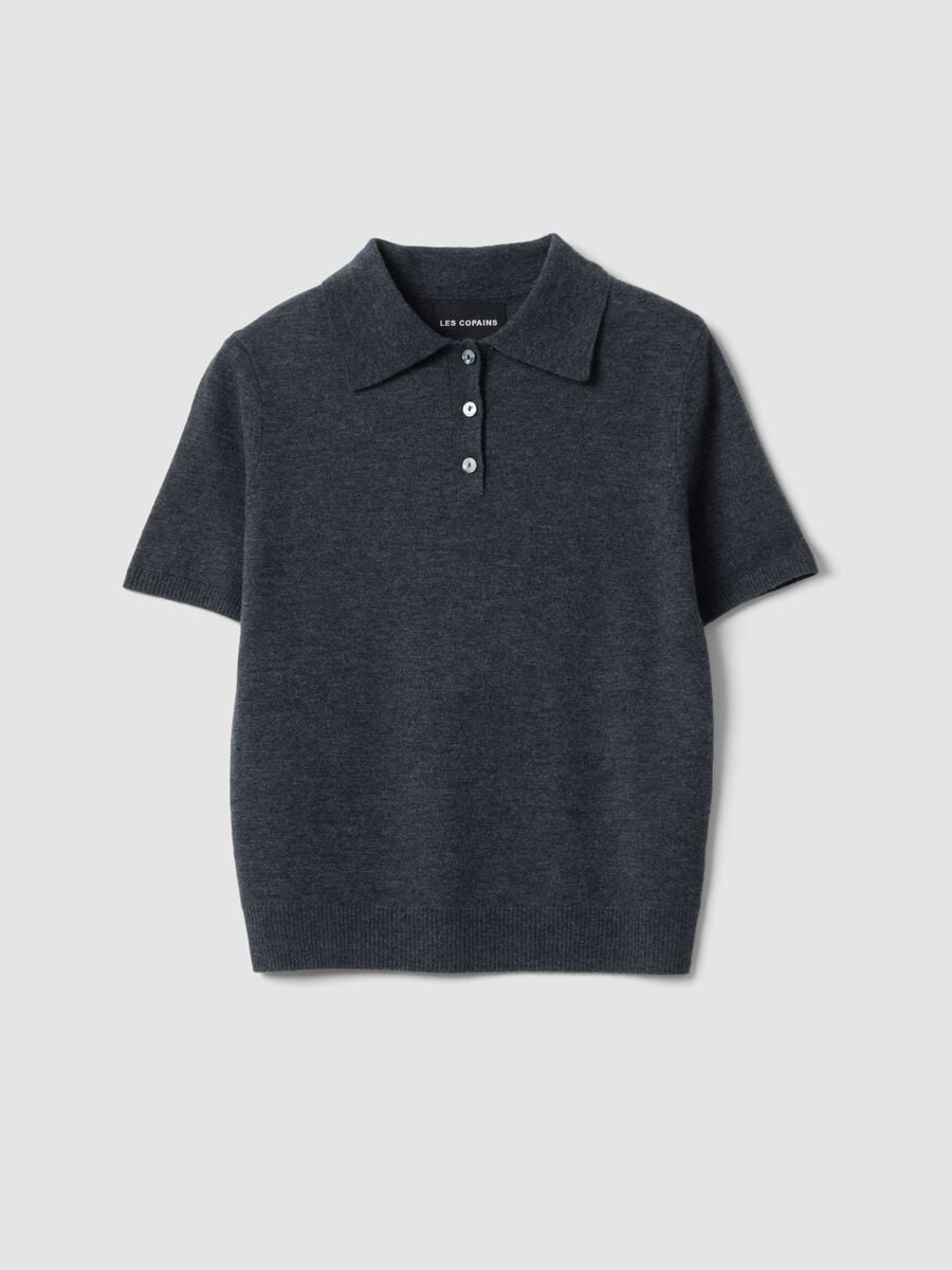 Maglia grigia in pura lana con colletto polo regular fit_4