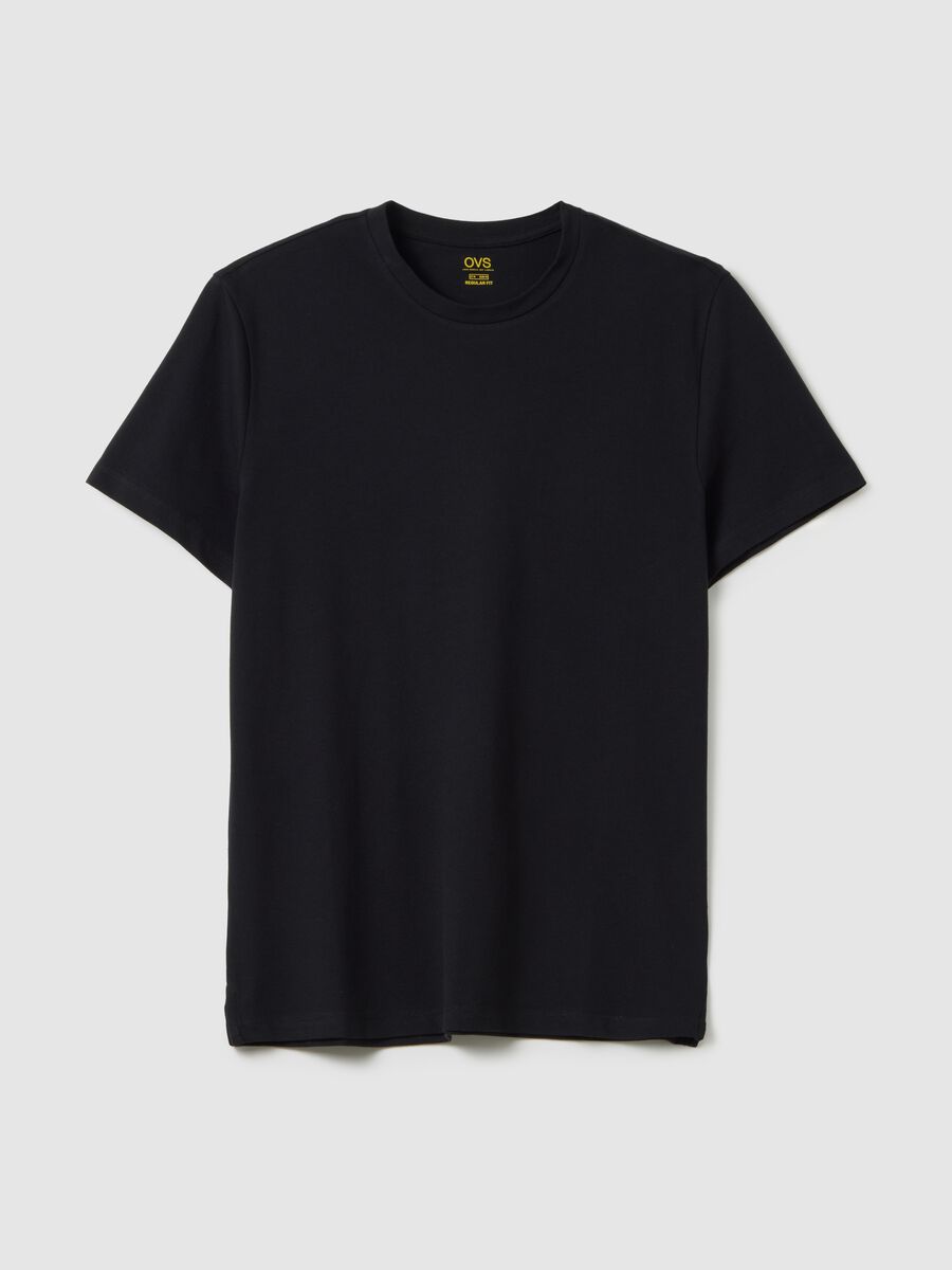 Men's black stretch cotton regular fit T-shirt_4