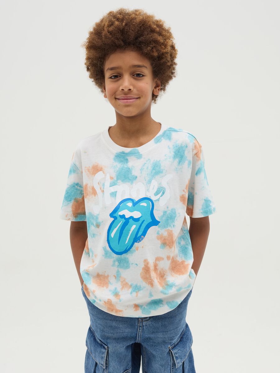 Tie-dye T-shirt with The Rolling Stones print_0