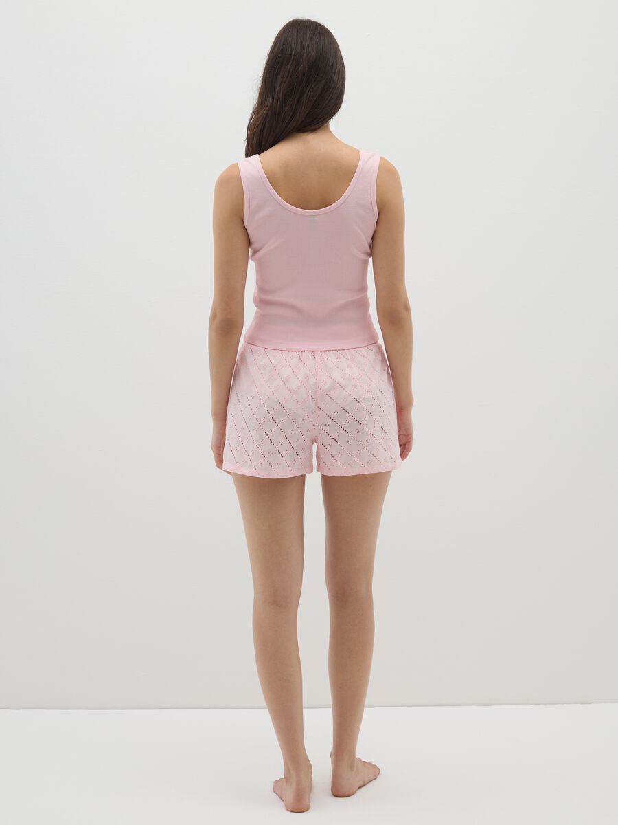 Completo pigiama canotta e shorts da donna in puro cotone rosa_3