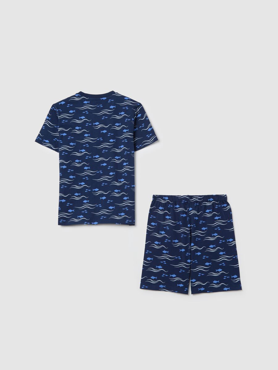 Blue pyjamas in cotton with fish print_1