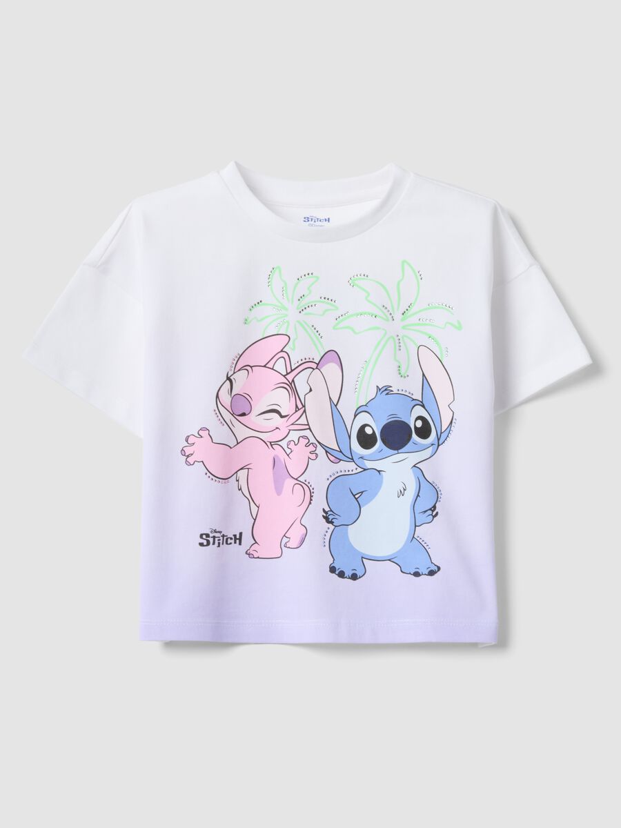 Girls' white stretch cotton t-shirt with Stitch print_0