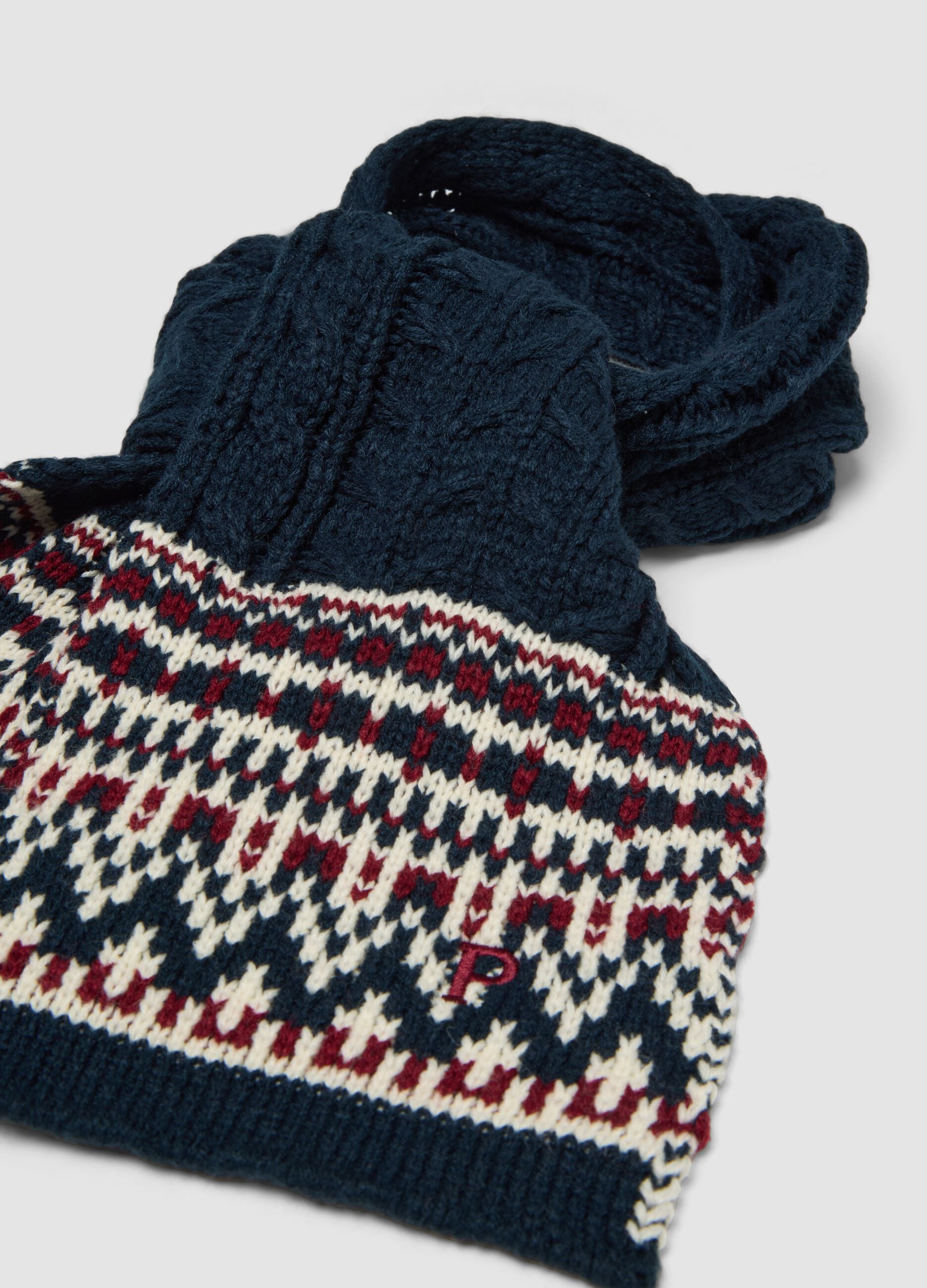 Sciarpa blu navy jacquard a trecce