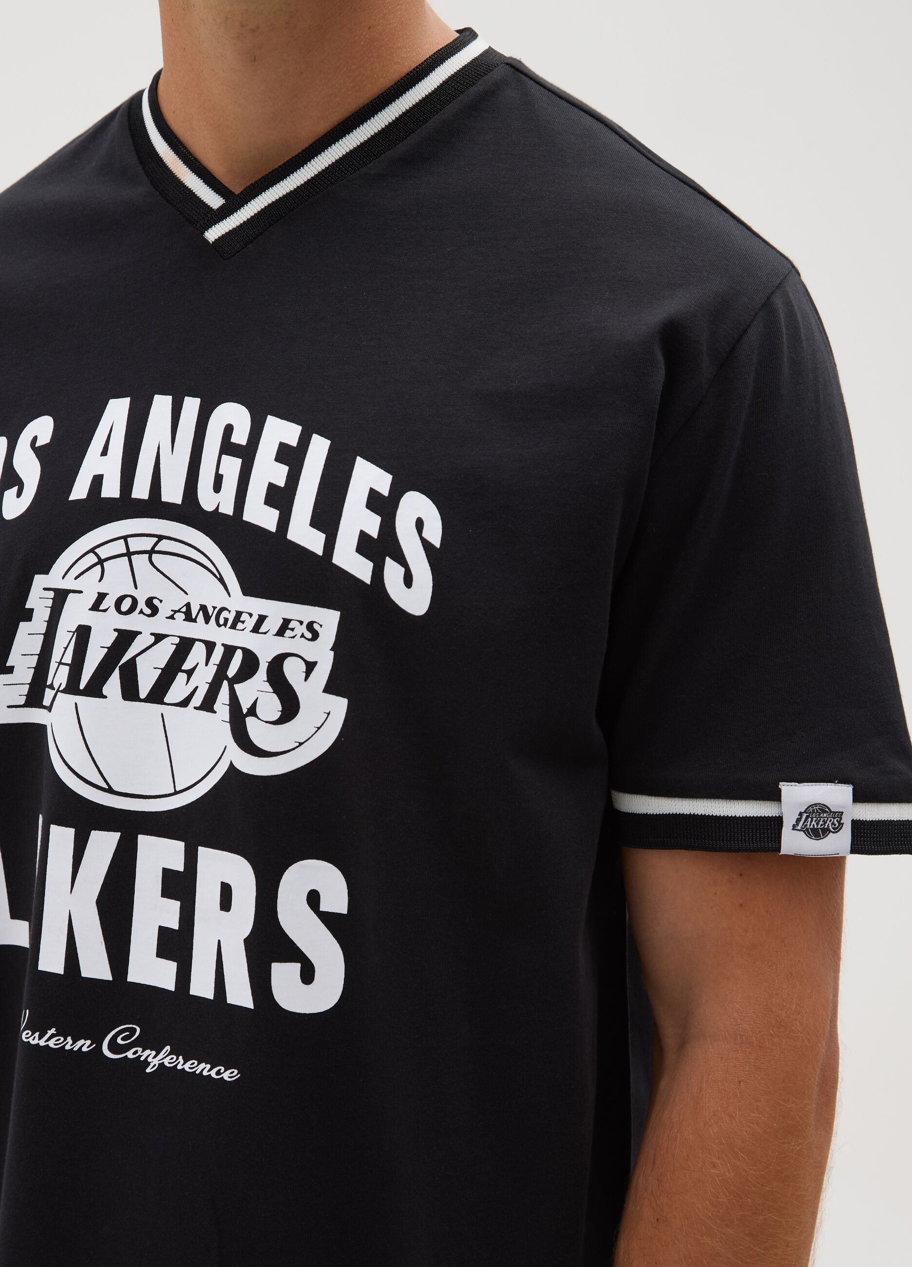 Maglia in puro cotone nera con stampa Los Angeles Lakers