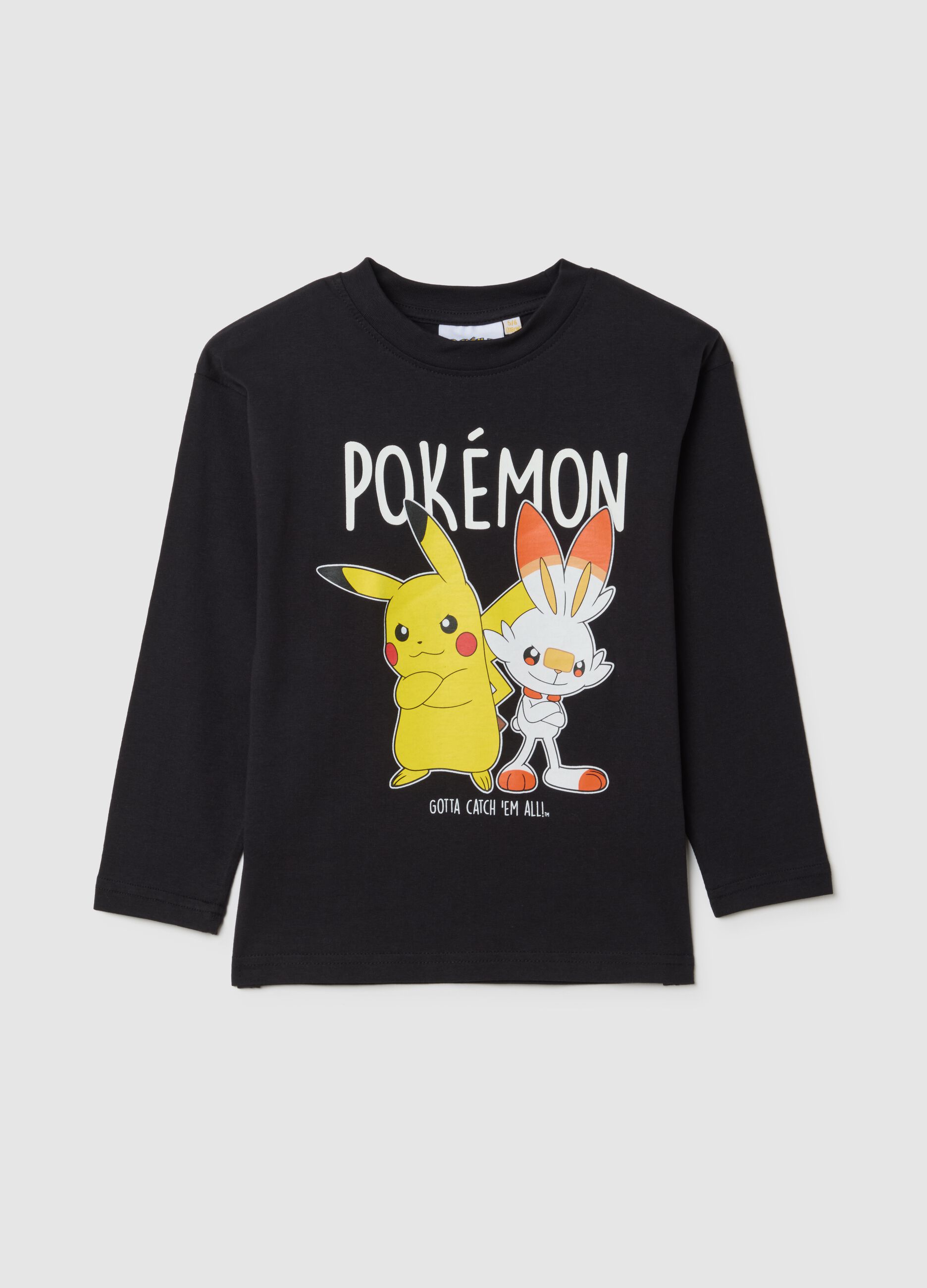 Children's black pure cotton regular fit T-shirt with Pokémon print