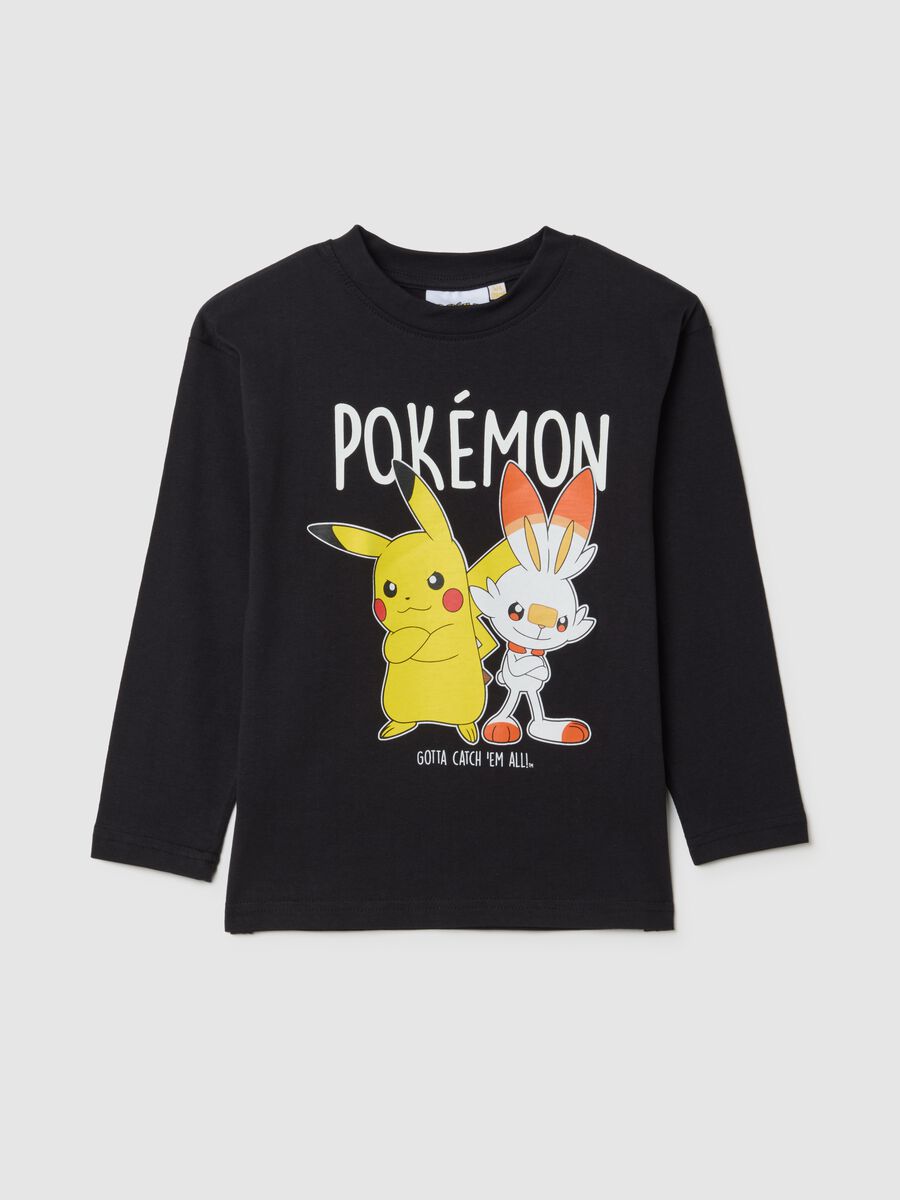 Children's black pure cotton regular fit T-shirt with Pokémon print_0