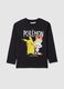 Children's black pure cotton regular fit T-shirt with Pokémon print_0