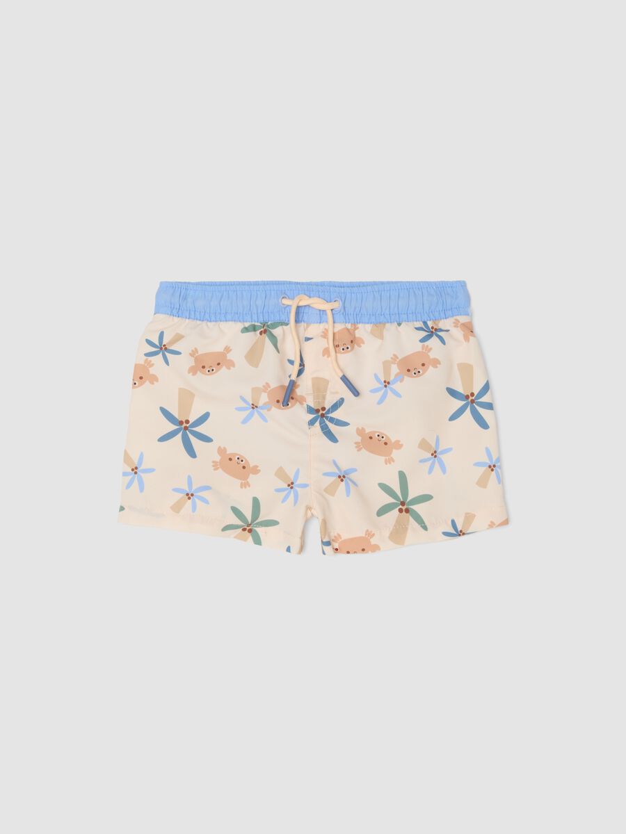 Costume shorts beige da mare con stampa tropicale per bimbo_0