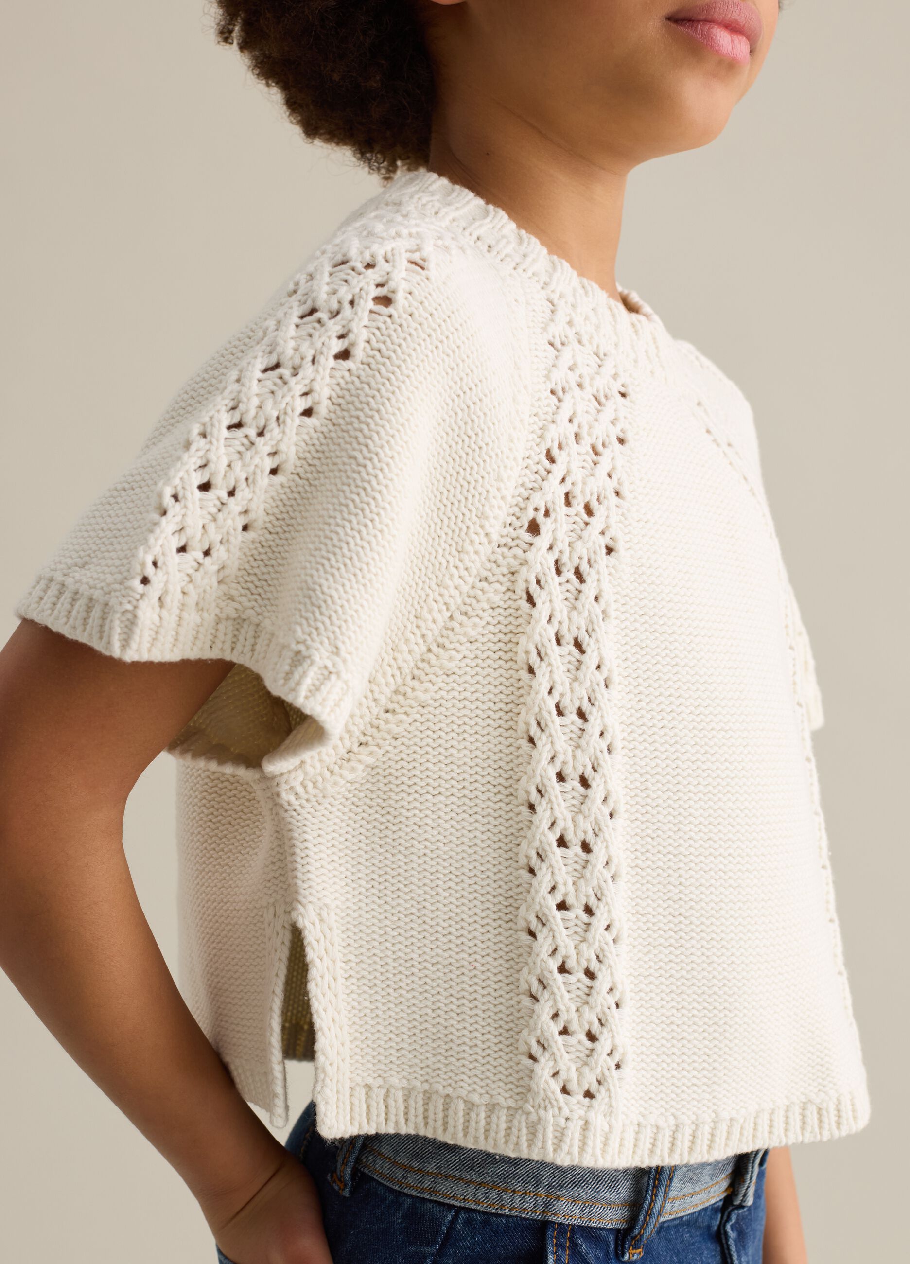 White openwork sweater in cotton